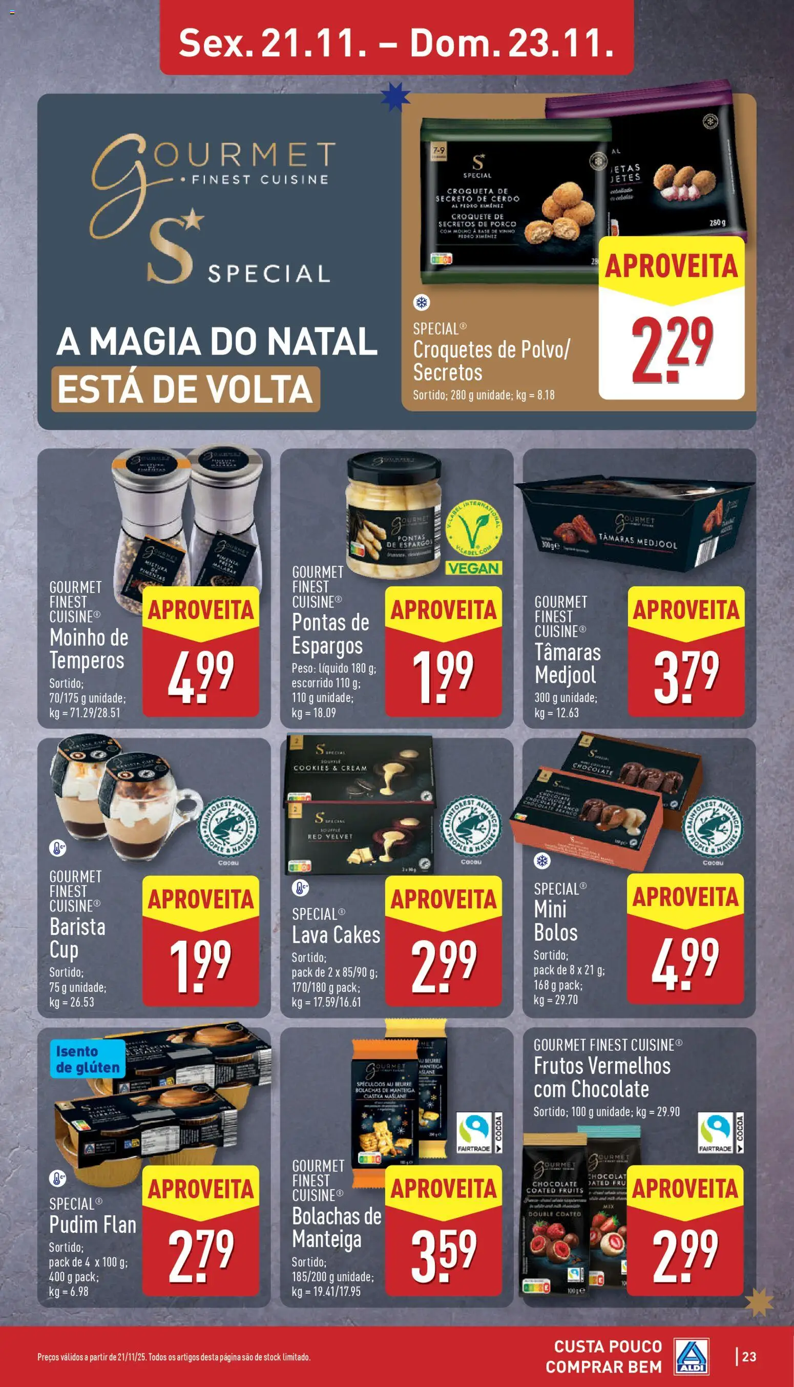Aldi folheto │ válido de 17.11.2025 | Página: 23 | Produtos: Espargos, Bolachas, Tâmaras, Vinho