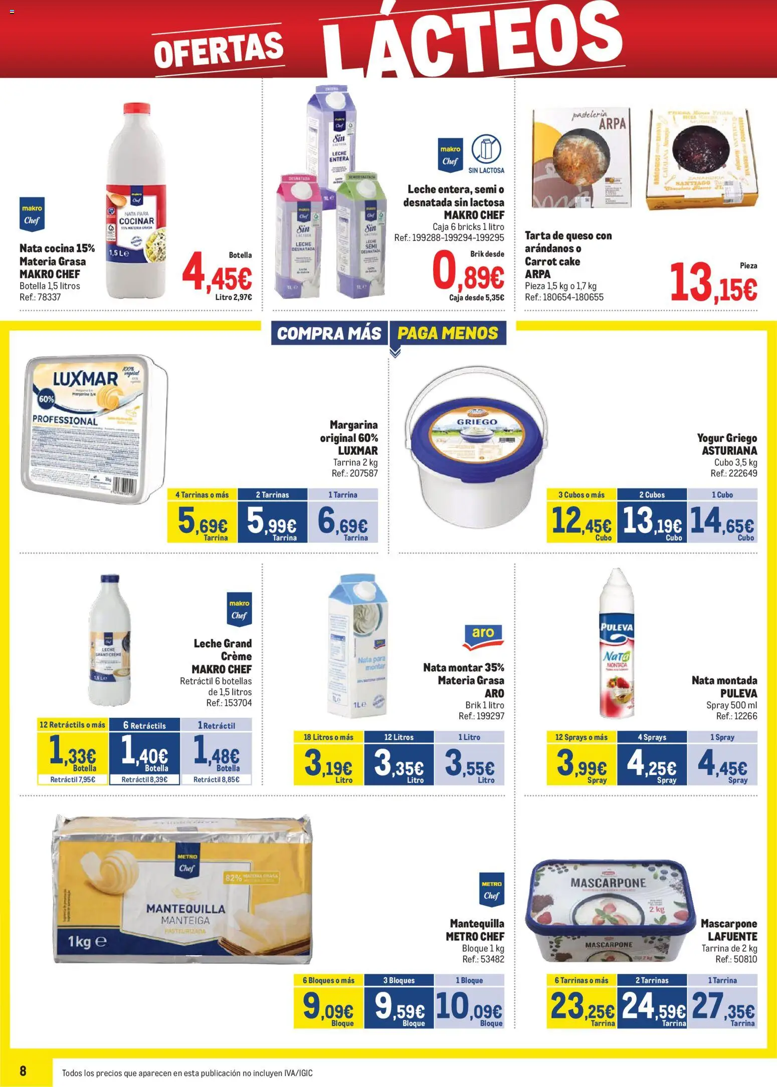 Makro - Precios Norte II │ válido desde el 03.11.2025 | Página: 8 | Productos: Leche entera, Yogur, Μαγειρική εστία, Margarina