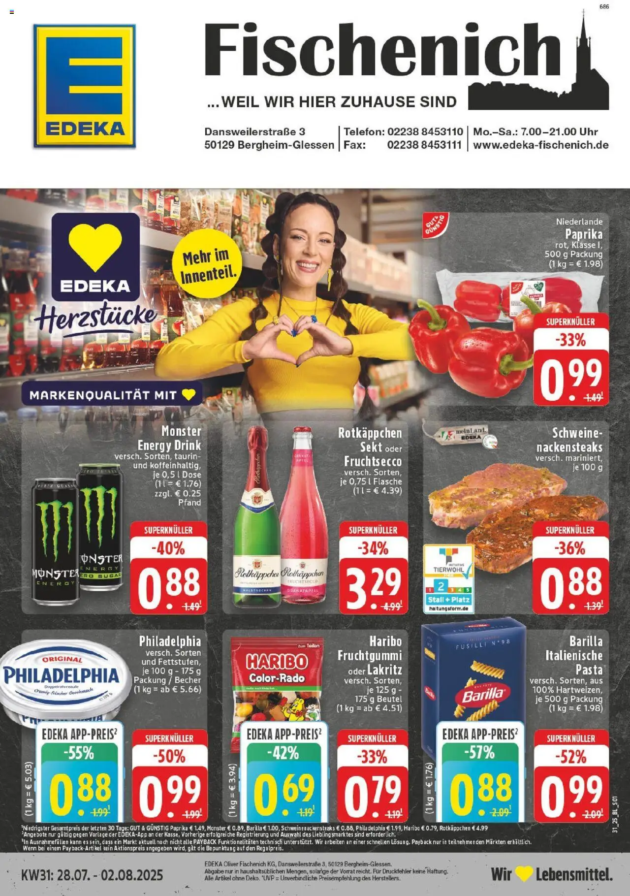 Edeka prospekt Bergheim	 - gültig ab dem 27.07.2025 | Seite: 1 | Produkte: Barilla, Philadelphia, Fruchtsecco, Paprika