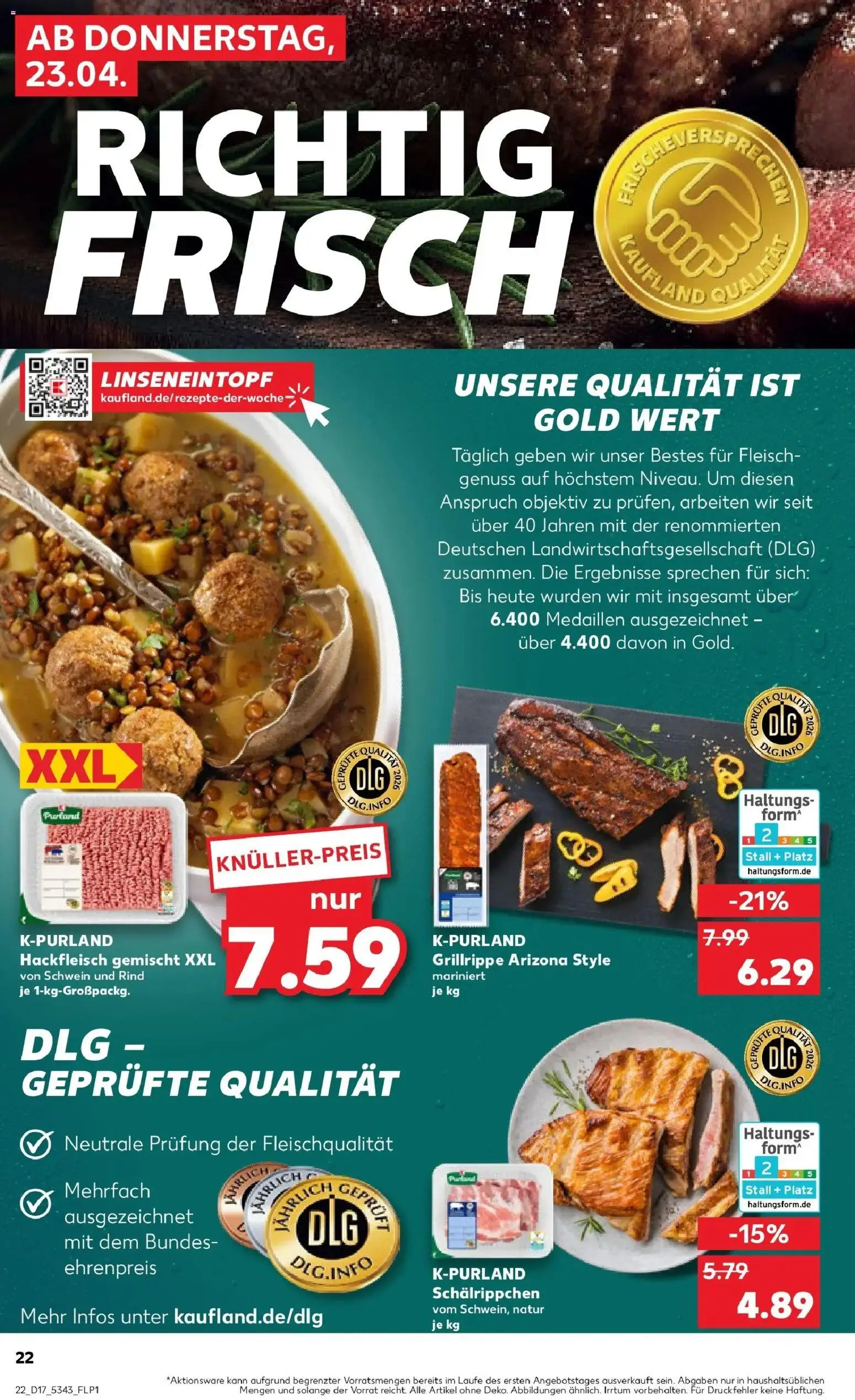 Kaufland Prospekt Cham	 – gültig ab 23.04.2026 | Seite: 22 | Produkte: Fleisch, Objektiv, Hackfleisch