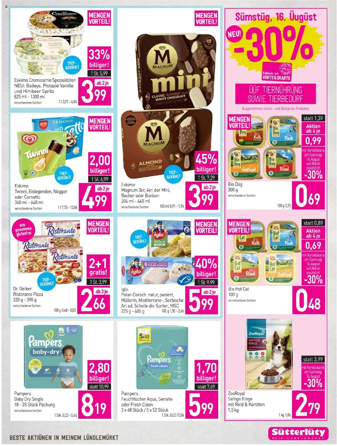 Sutterlüty Flugblatt gültig ab 14.08.2025 | Seite: 19 | Produkte: Rizsliszt, Pampers, Pizza, Fisch
