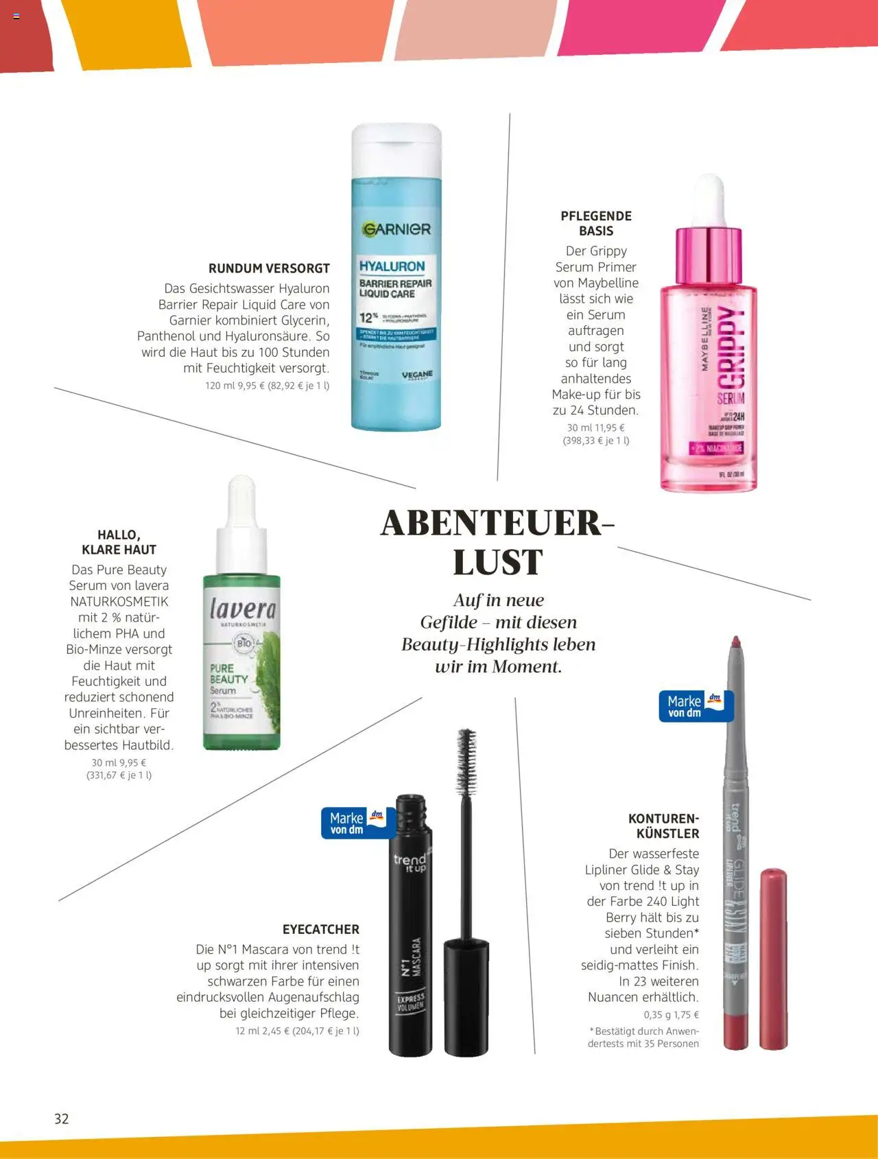 dm drogerie Prospekt 	 - gültig ab dem 01.08.2025 | Seite: 32 | Produkte: Mascara, Serum, Primer, Lipliner