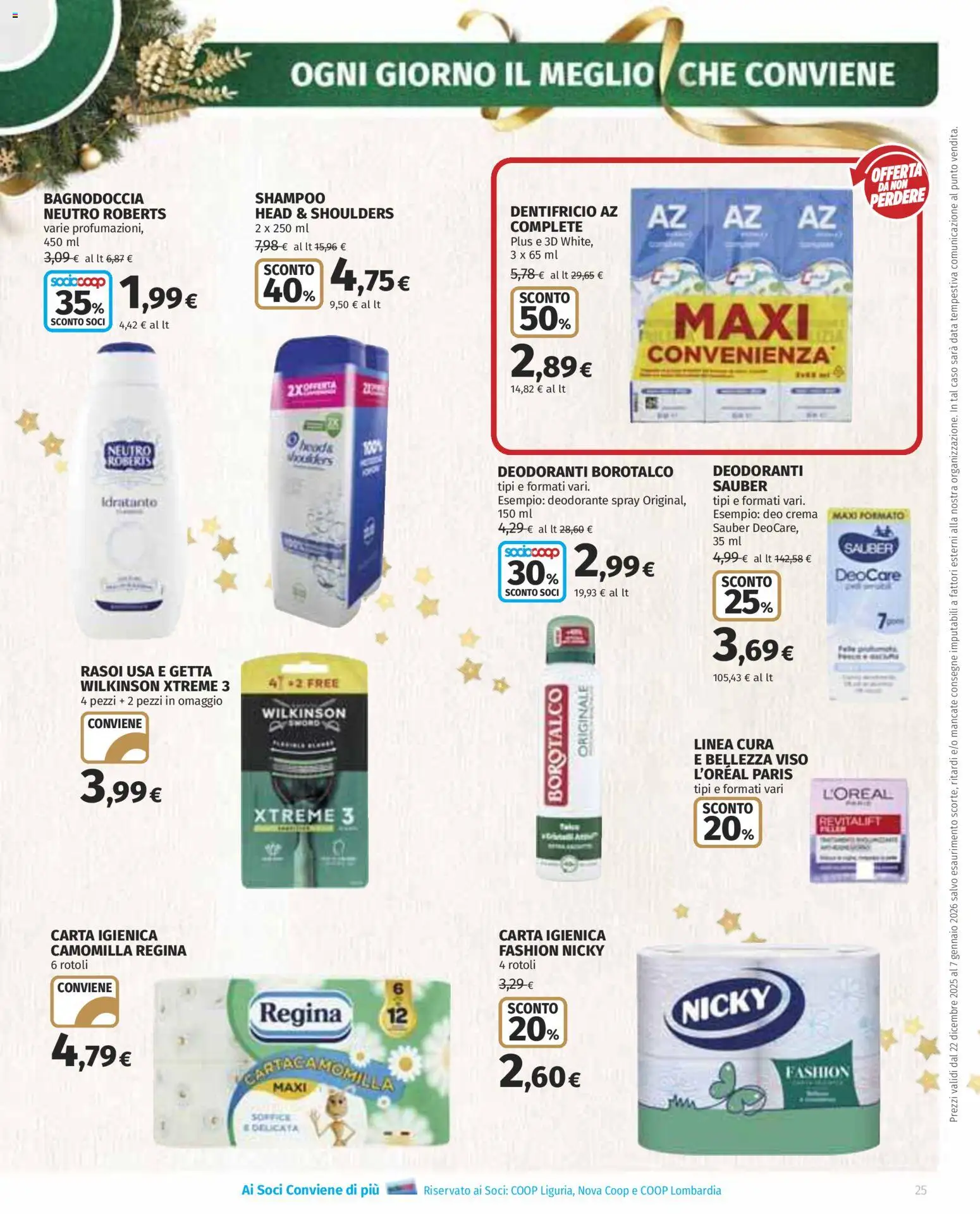 Volantino COOP del 22.12.2025 | Pagina: 25 | Prodotti: Shampoo, Crema, Carta igienica, Data