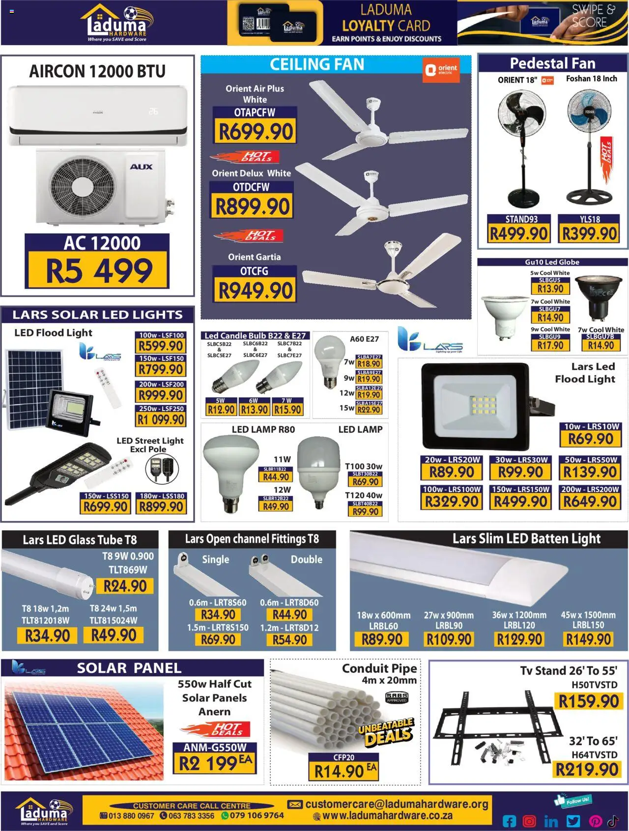 New Laduma Hardware catalogue – valid from 20.10.2025 | Page: 2 | Products: Fan, Candle bulb, TV, Light