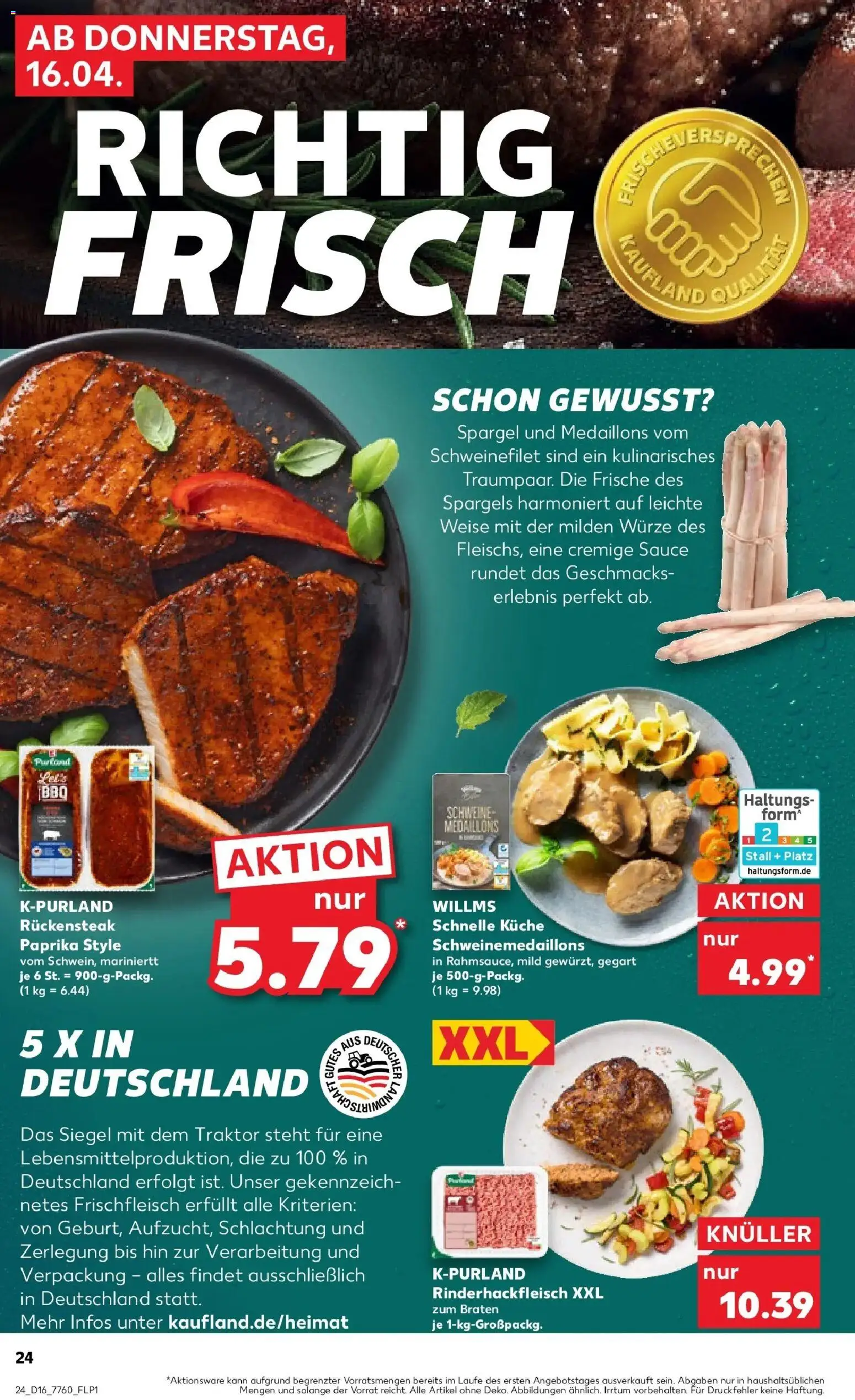 Kaufland Prospekt Laupheim	 – gültig ab 16.04.2026 | Seite: 24 | Produkte: Spargel, Schweinefilet, Paprika, Steak
