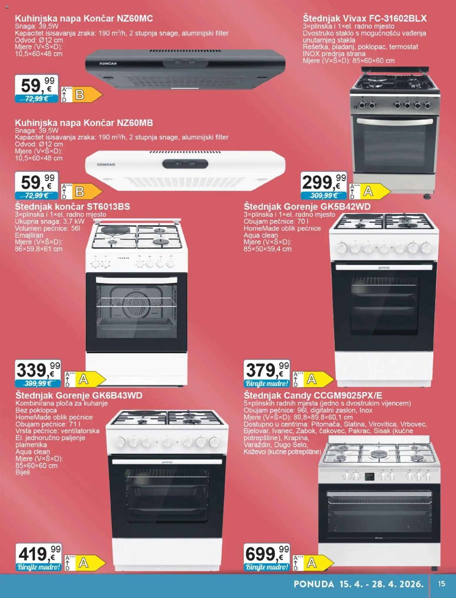 KTC katalog | vrijedi od 15.04.2026 | Stranica: 15 | Proizvodi: Termostat, Ploča za kuhanje, Štednjak