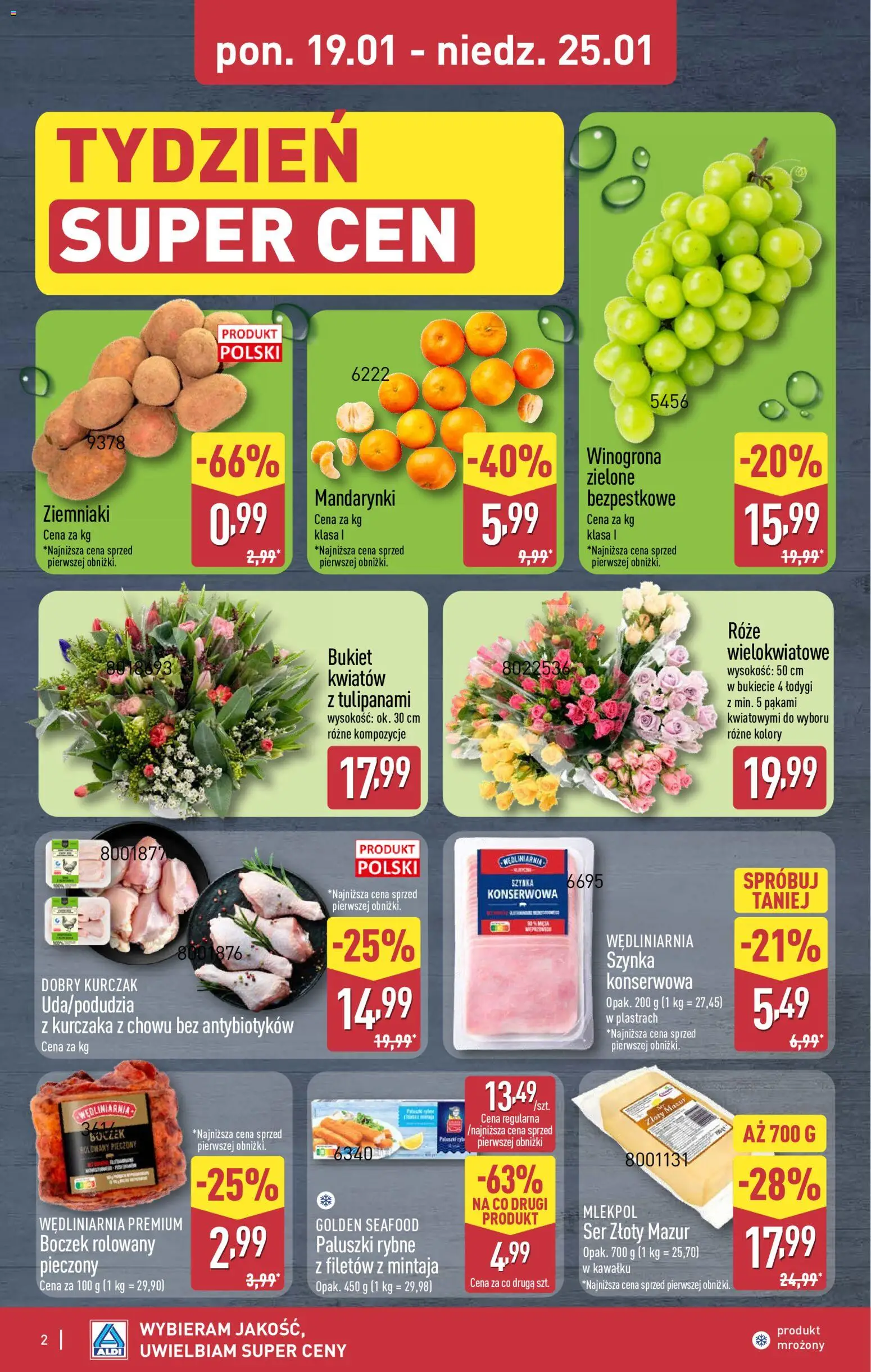 Aldi Gazetka - Okazje na weekend od 22.01.2026 | Strona: 2 | Produkty: Winogrona, Paluszki rybne, Mandarynki, Ziemniaki