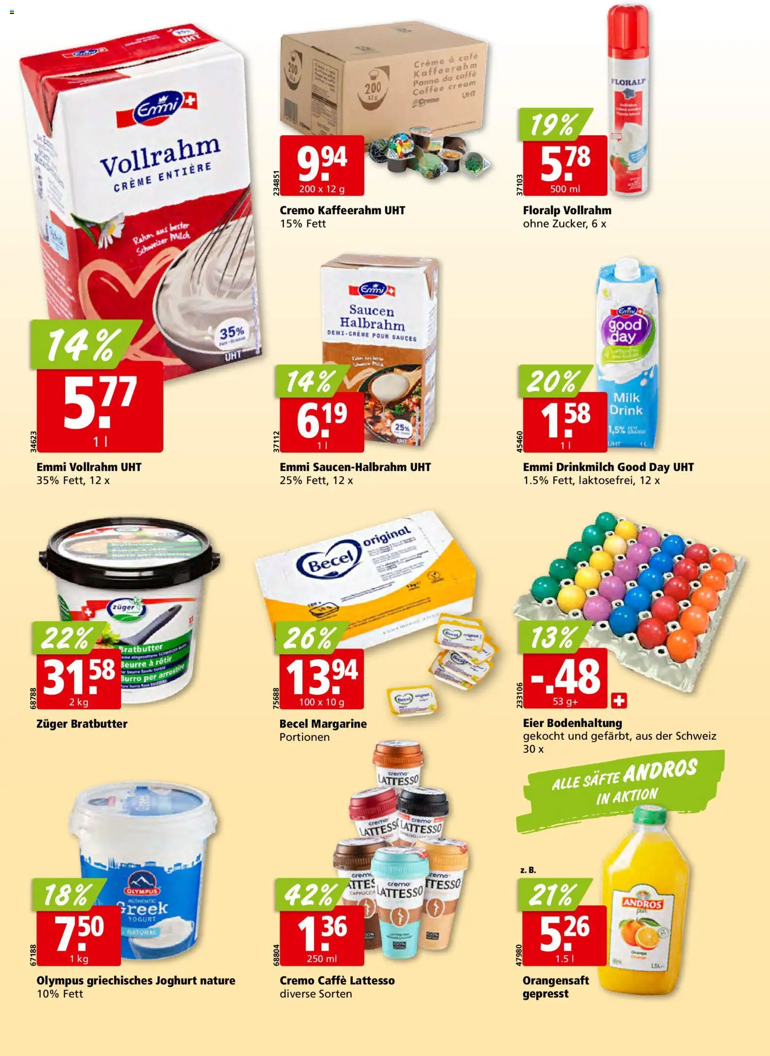 Aligro aktionen Schlieren, Gossau SG, Frauenfeld, Rapperswil-Jona, Sargans, Bern, Brüttisellen, Pratteln, Emmen, Spreitenbach – gültig ab 30.03.2026 | Seite: 14 | Produkte: Griechisches joghurt, Orangensaft, Joghurt, Creme