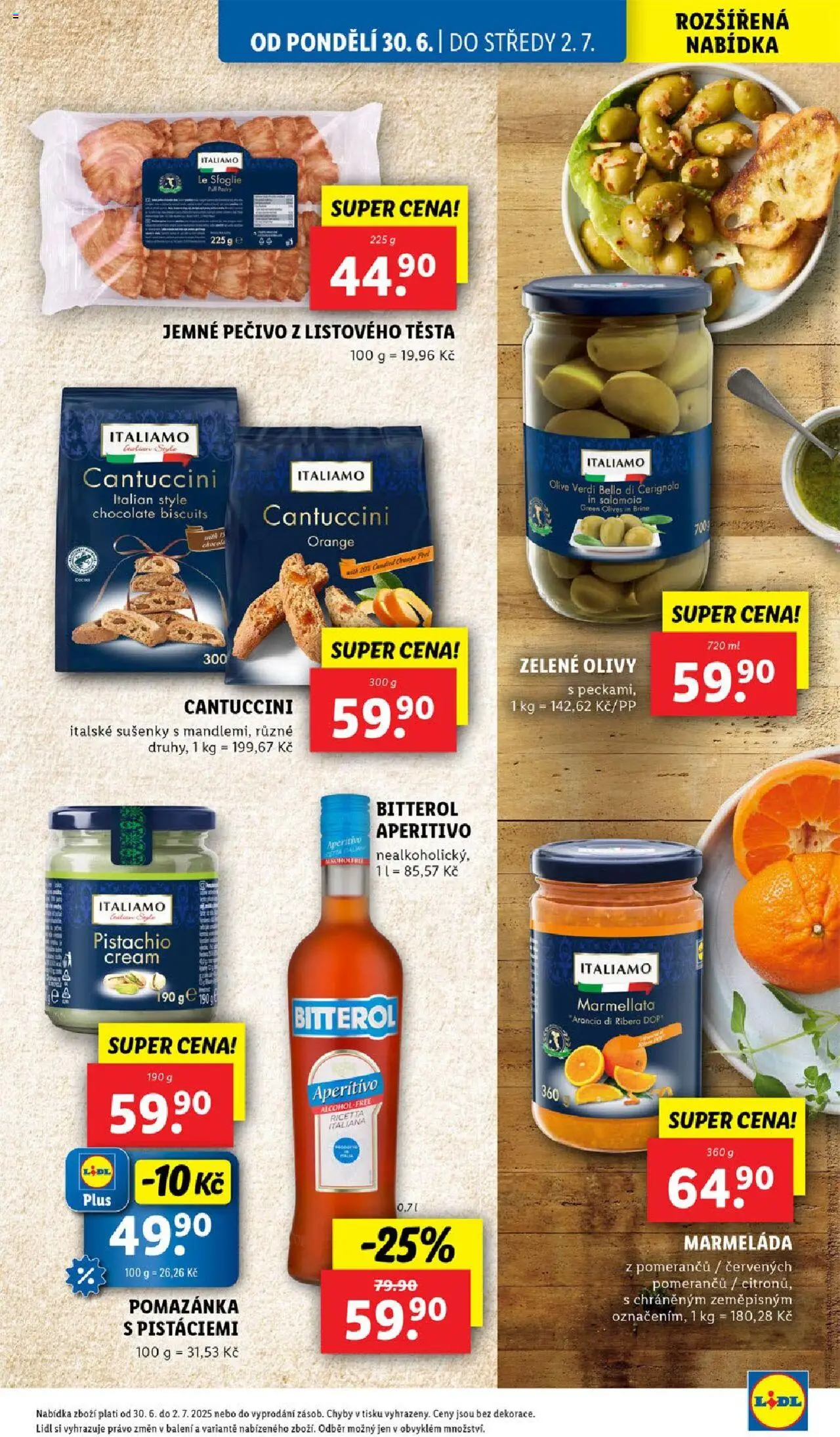 Lidl leták od 30.06.2025 | Strana: 21 | Produkty: Cantuccini, Pečivo, Bitterol, Aperitivo