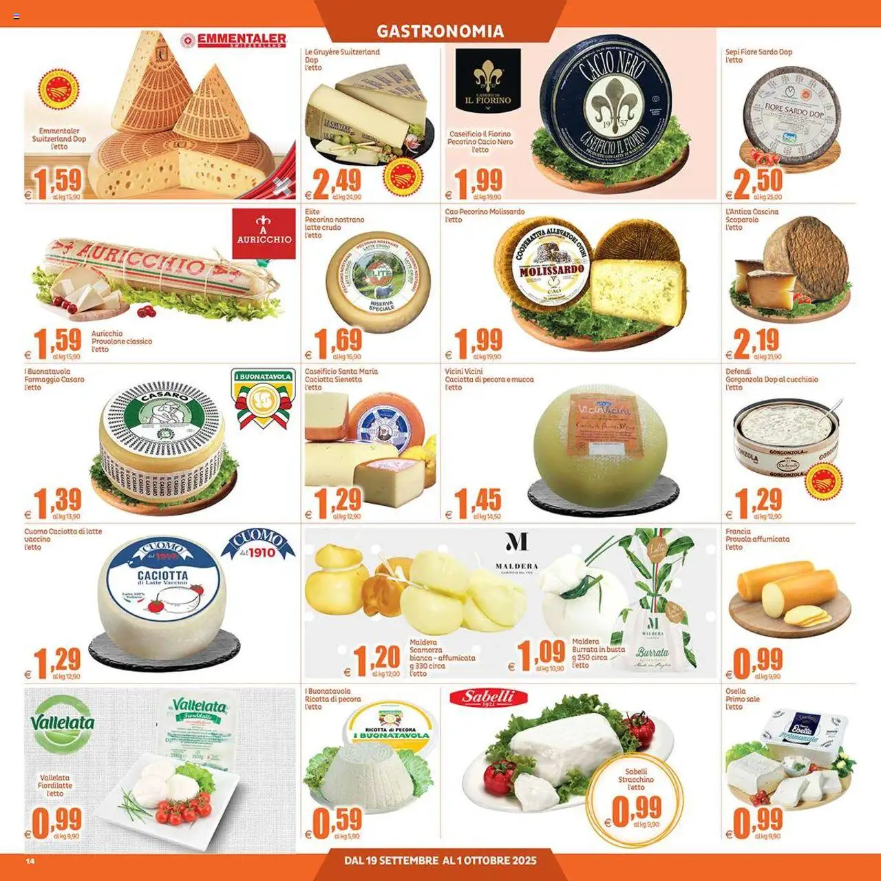 Volantino Elite Supermercati del 19.09.2025 | Pagina: 14 | Prodotti: Provolone, Sale, Latte, Burrata