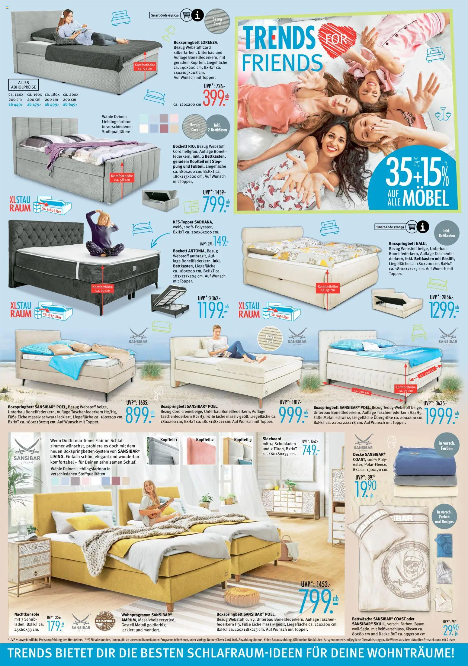 Trends Prospekt 	 – gültig ab 21.03.2026 | Seite: 4 | Produkte: Sideboard, Kissen, Boxspringbett, Bettwäsche