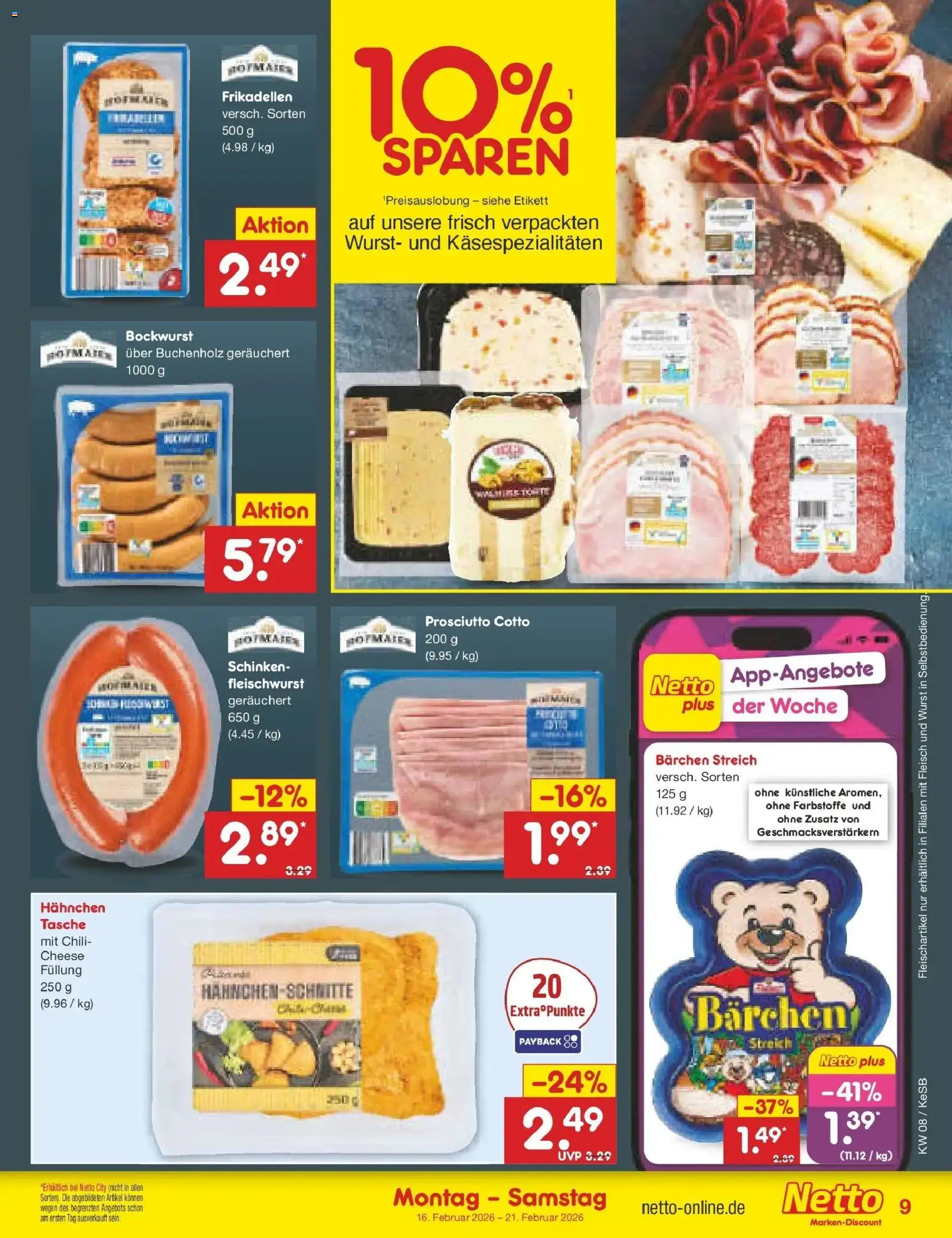 Netto Marken-Discount prospekt Kruft	 – gültig ab 16.02.2026 | Seite: 9 | Produkte: Tasche, Bockwurst, Chili, Fleisch