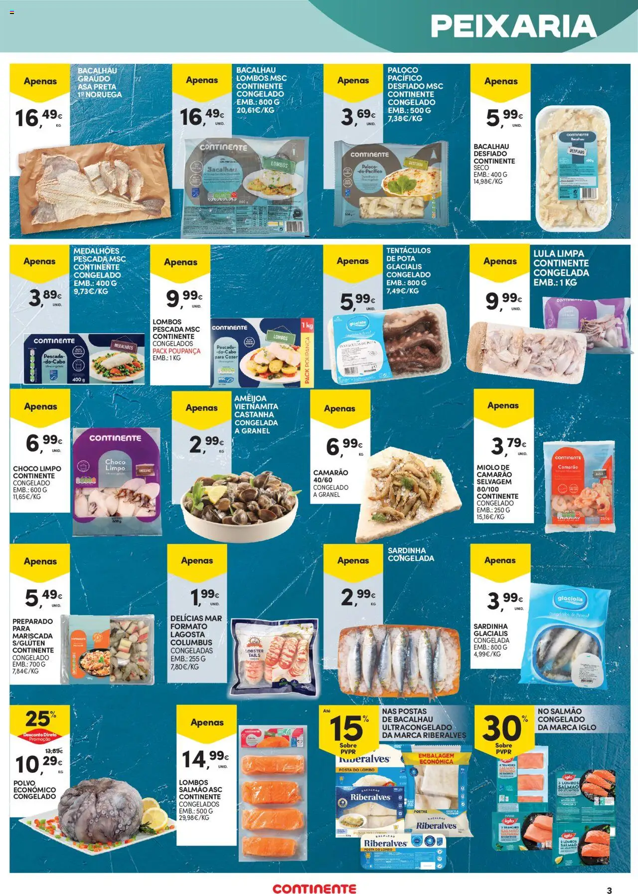 Continente - Açores: Como é bom saborear o verão │ válido de 07.08.2025 | Página: 3 | Produtos: Bacalhau, Lulas, Polvo, Lagosta