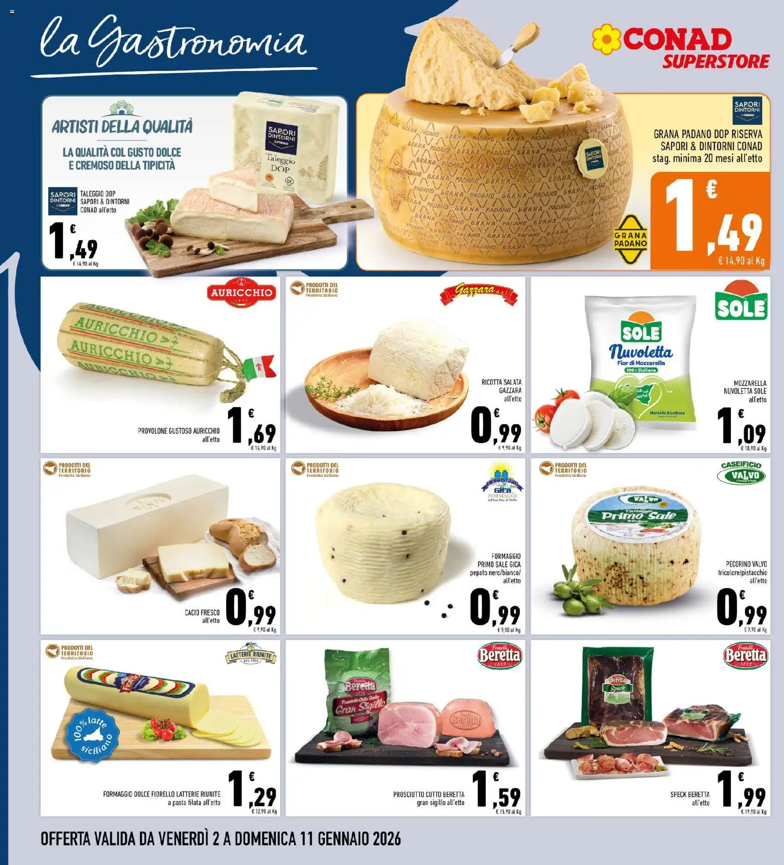 Volantino Conad del 02.01.2026 | Pagina: 8 | Prodotti: Speck, Sale, Grana Padano, Ricotta