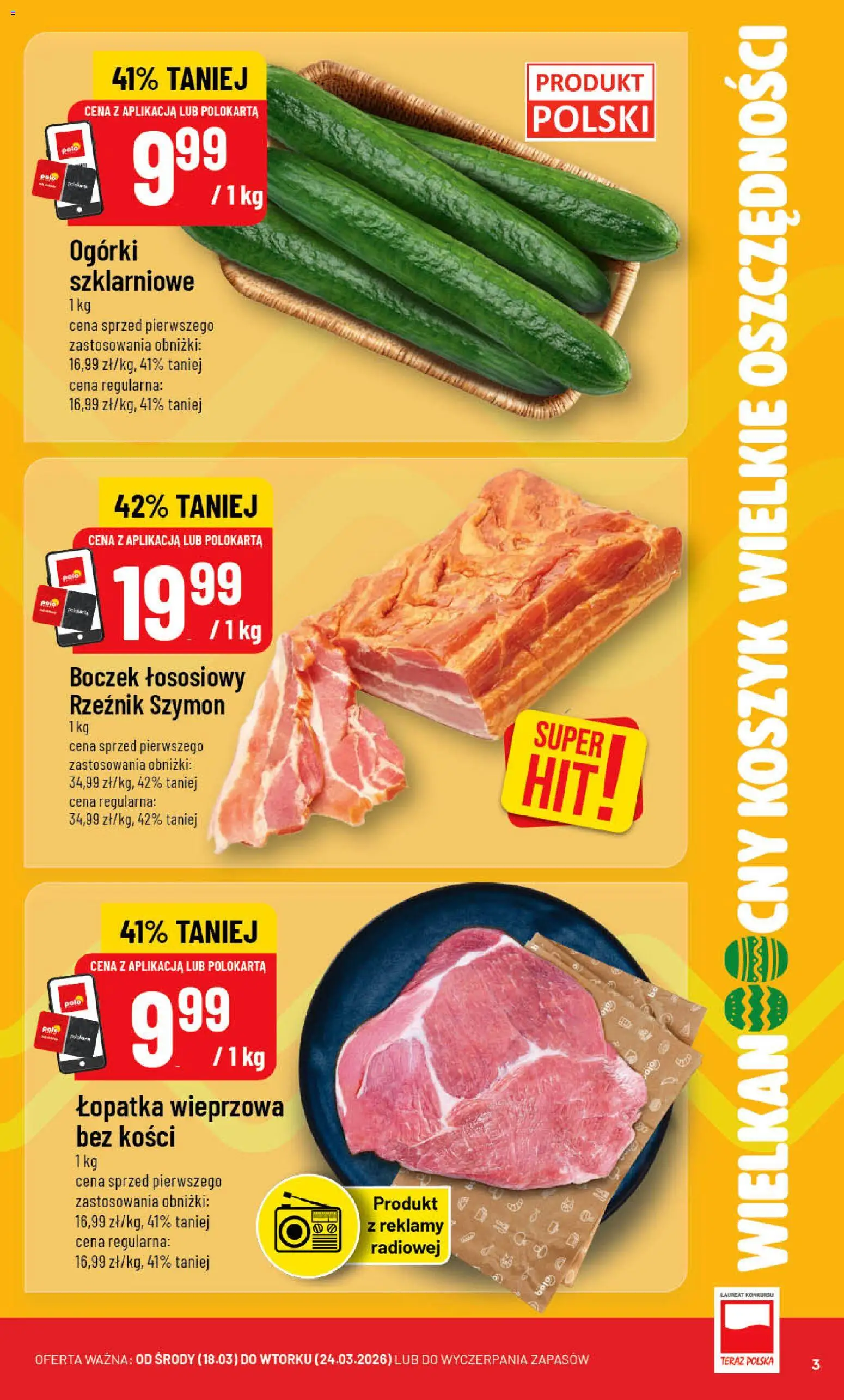 POLOmarket gazetka od 18.03.2026 | Strona: 3 | Produkty: Boczek, Łopatka wieprzowa, Ogórki