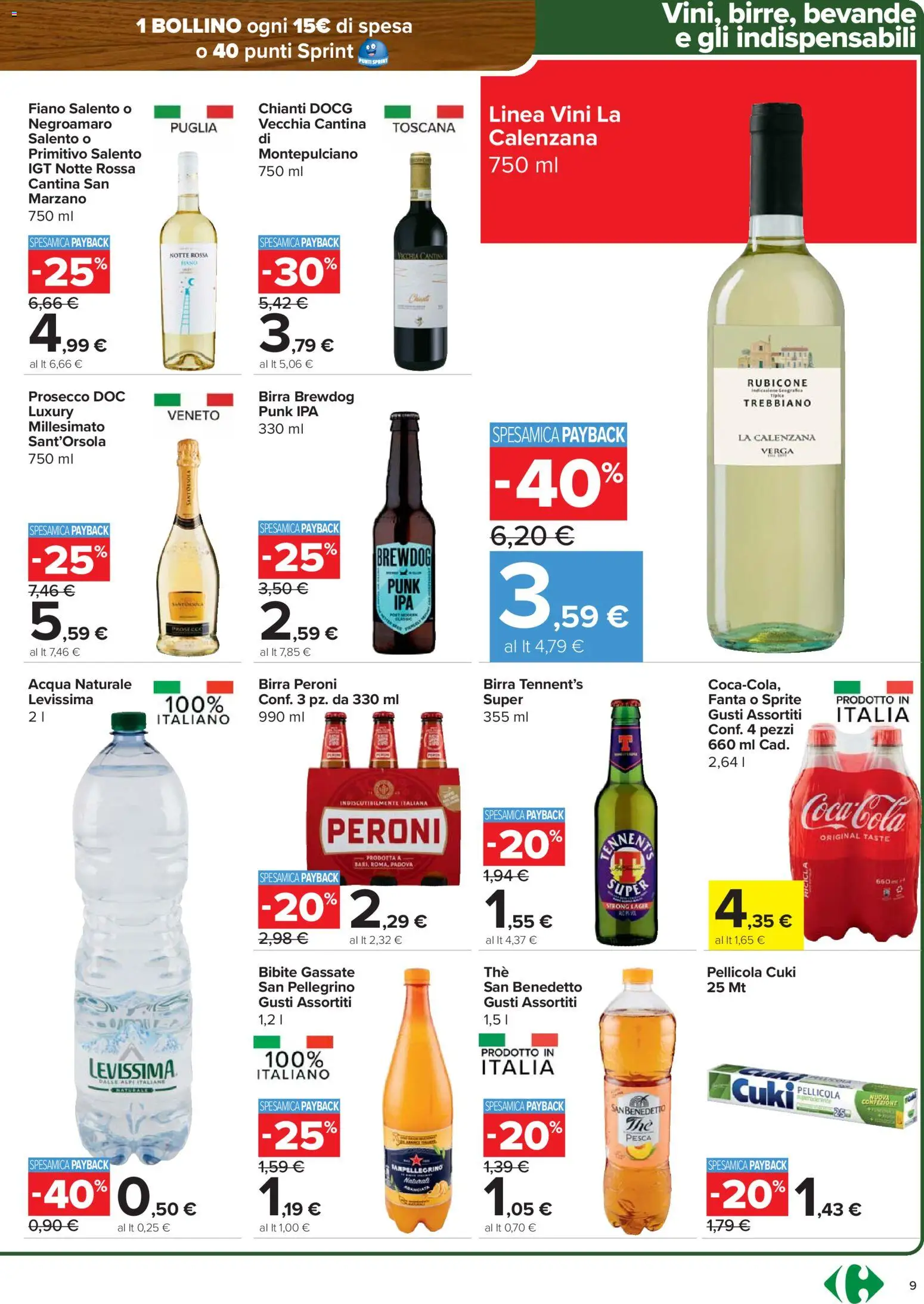 Volantino Carrefour del 29.01.2026 | Pagina: 9 | Prodotti: Tennent's, Acqua, Acqua naturale, Bibite