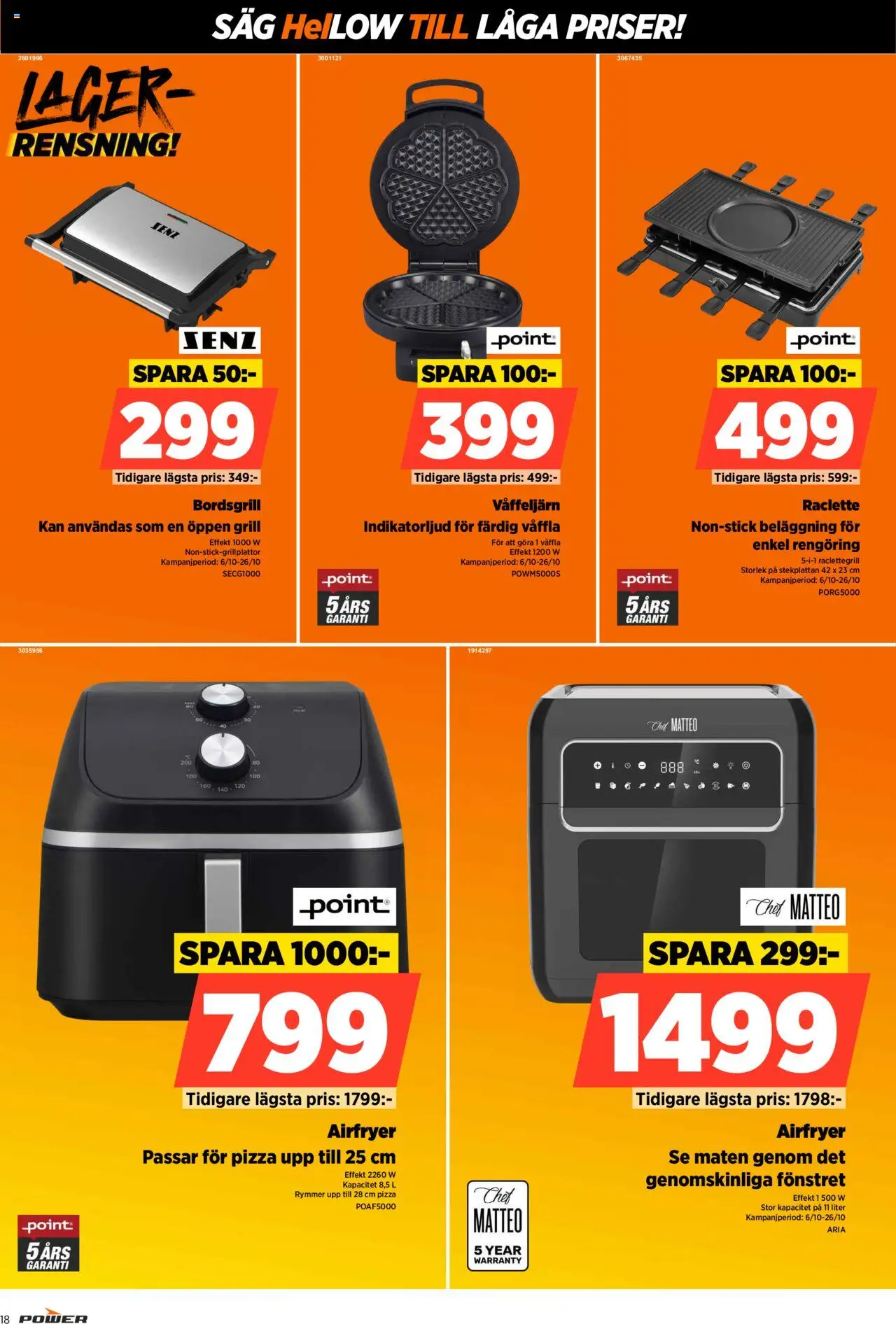 Power reklamblad aktuell från 20.10.2025 | Sida: 18 | Produkter: Grill, Pizza, Airfryer, Våffeljärn