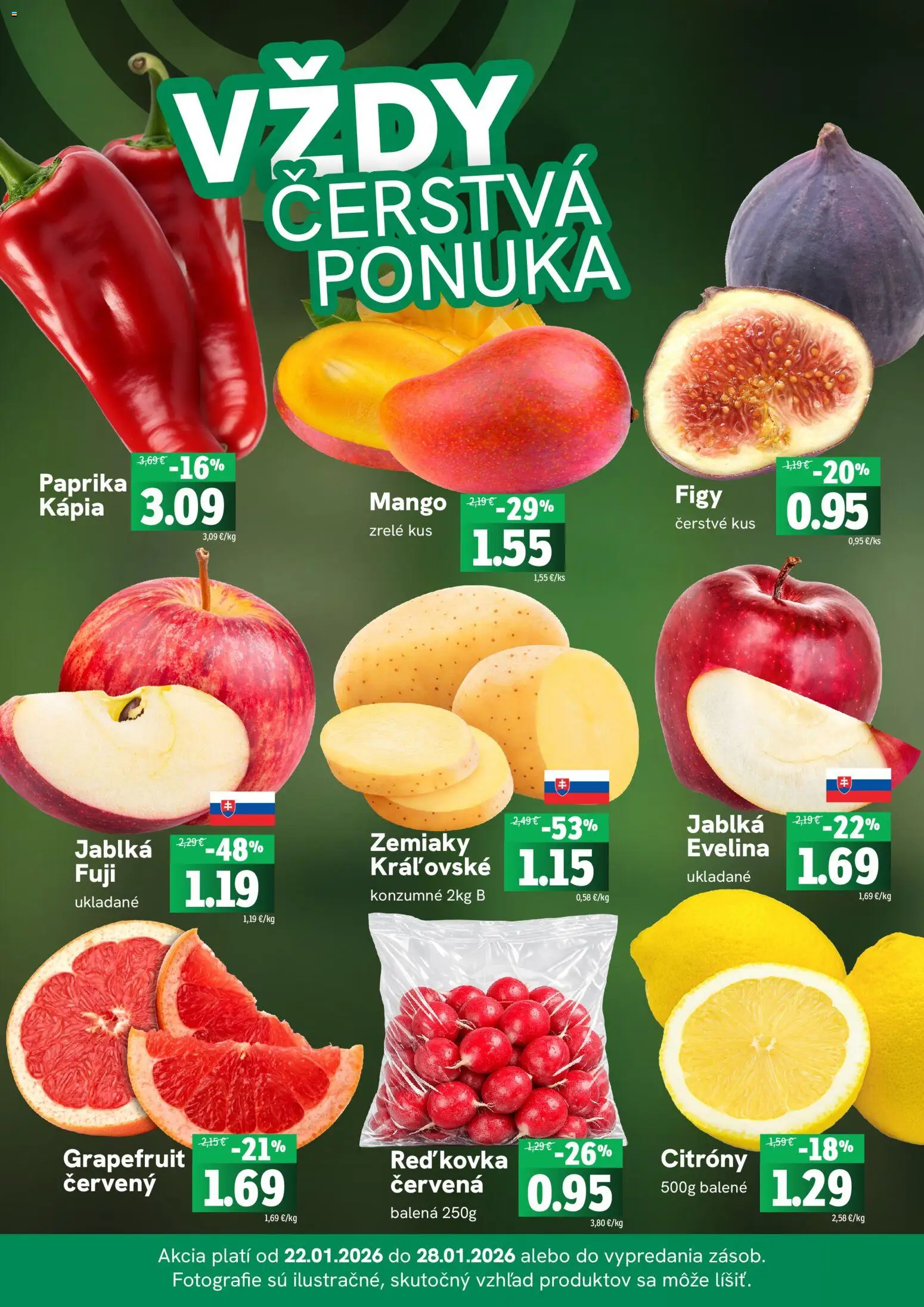 Nové Fresh akcie – leták je platný od 22.01.2026 | Strana: 3 | Produkty: Paprika, Citróny, Mango, Kápia