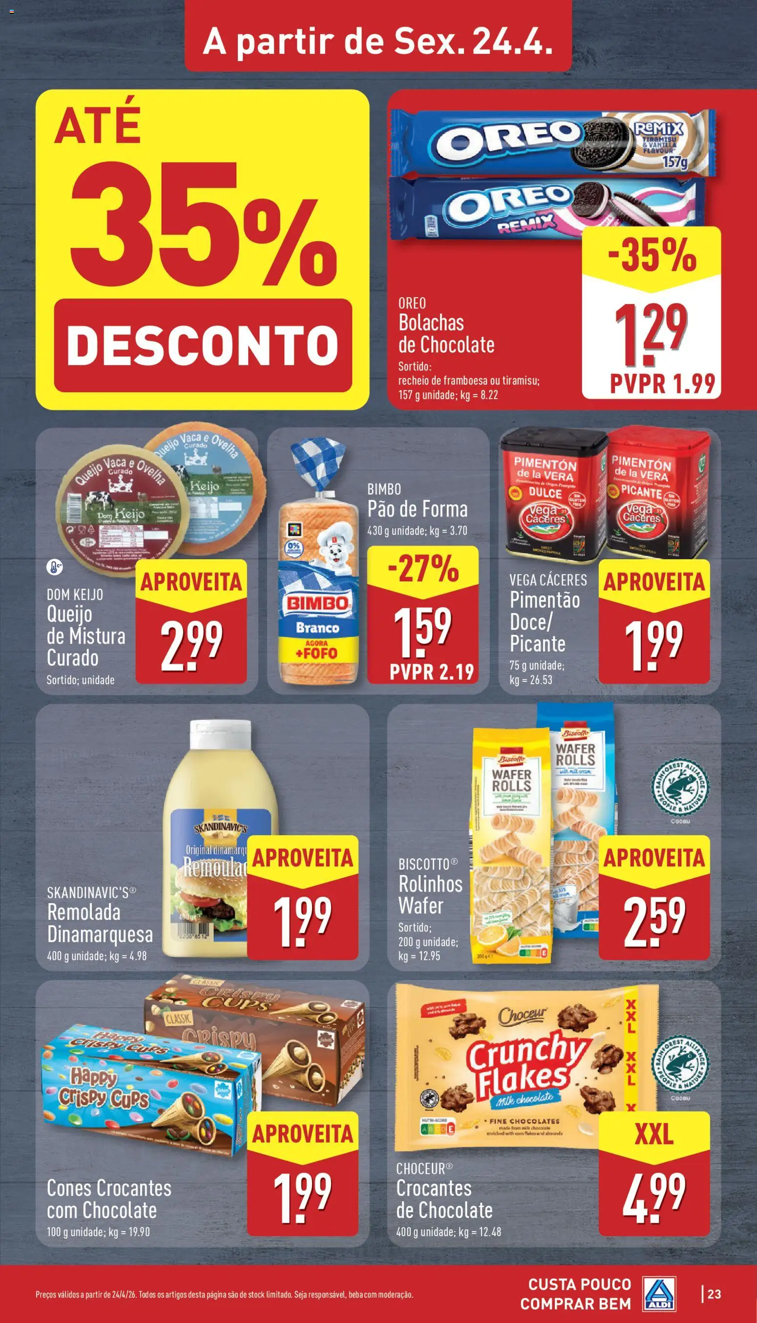 Aldi folheto │ válido de 20.04.2026 | Página: 23 | Produtos: Pão de forma, Bolachas, Pimentão, Chocolate