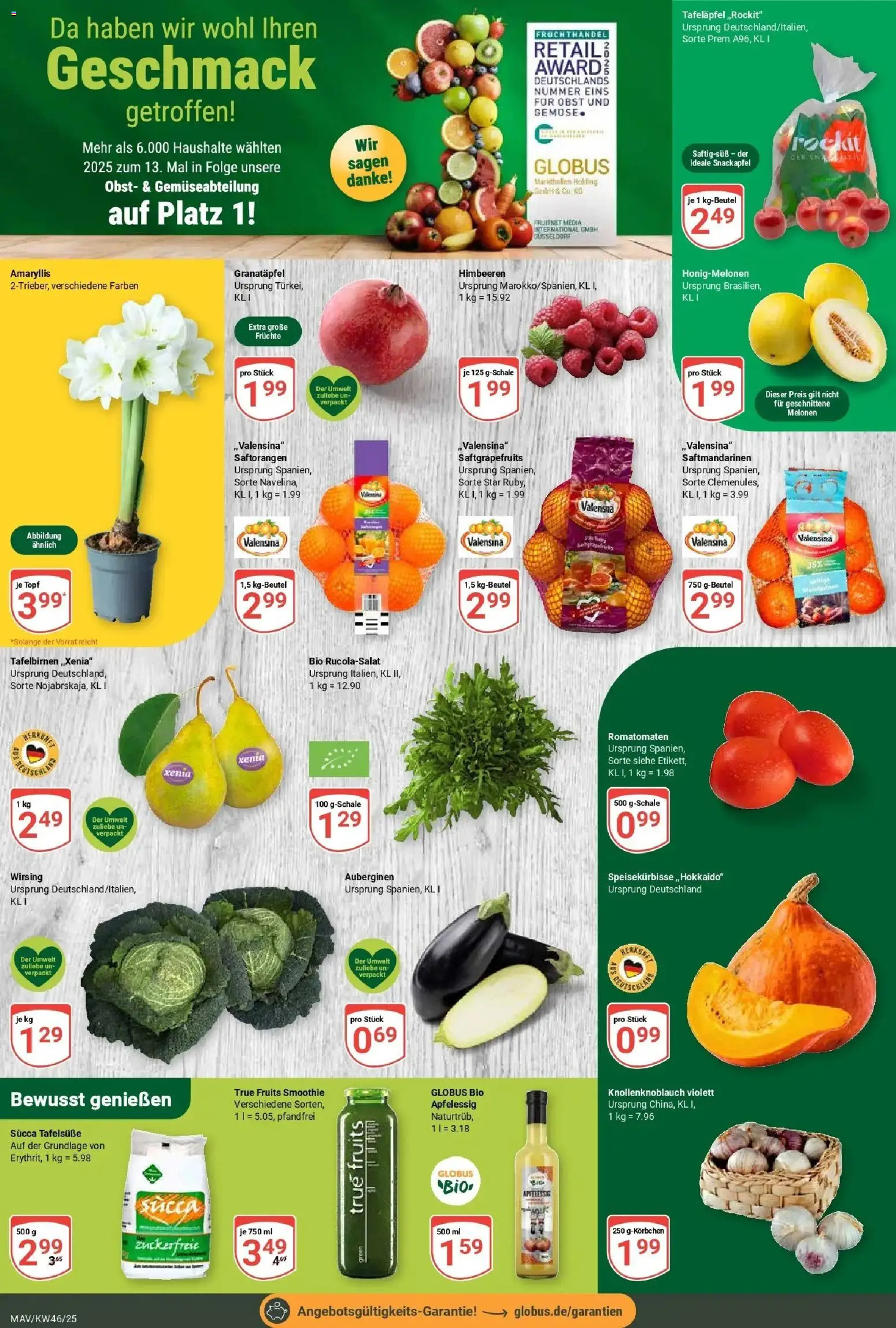 Globus prospekt Mannheim	 – gültig ab 10.11.2025 | Seite: 6 | Produkte: Himbeeren, Granatapfel, Valensina, Obst