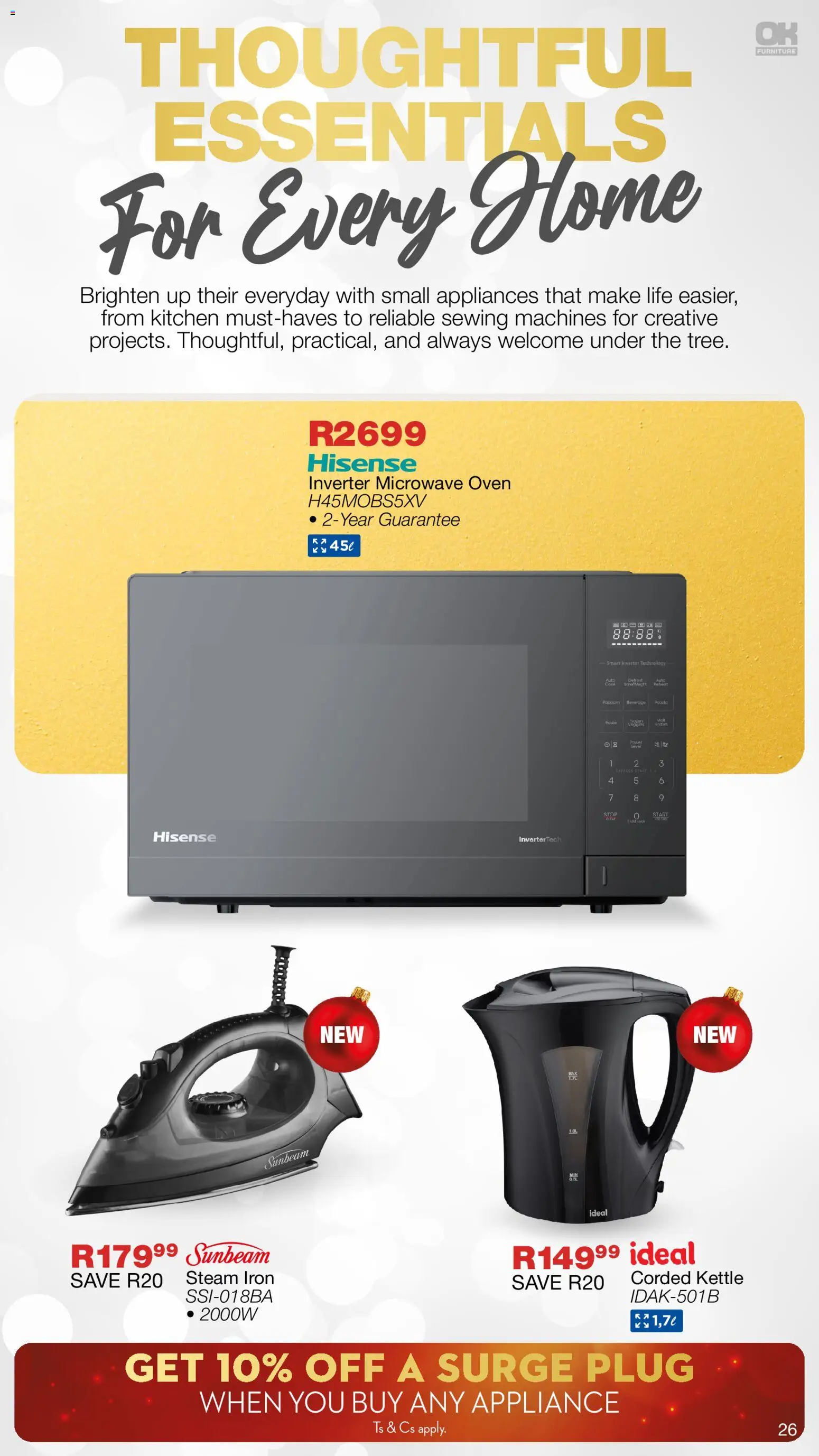 New OK Furniture catalogue – valid from 01.12.2025 | Page: 26 | Products: Oven, Kettle, Iron, Microwave
