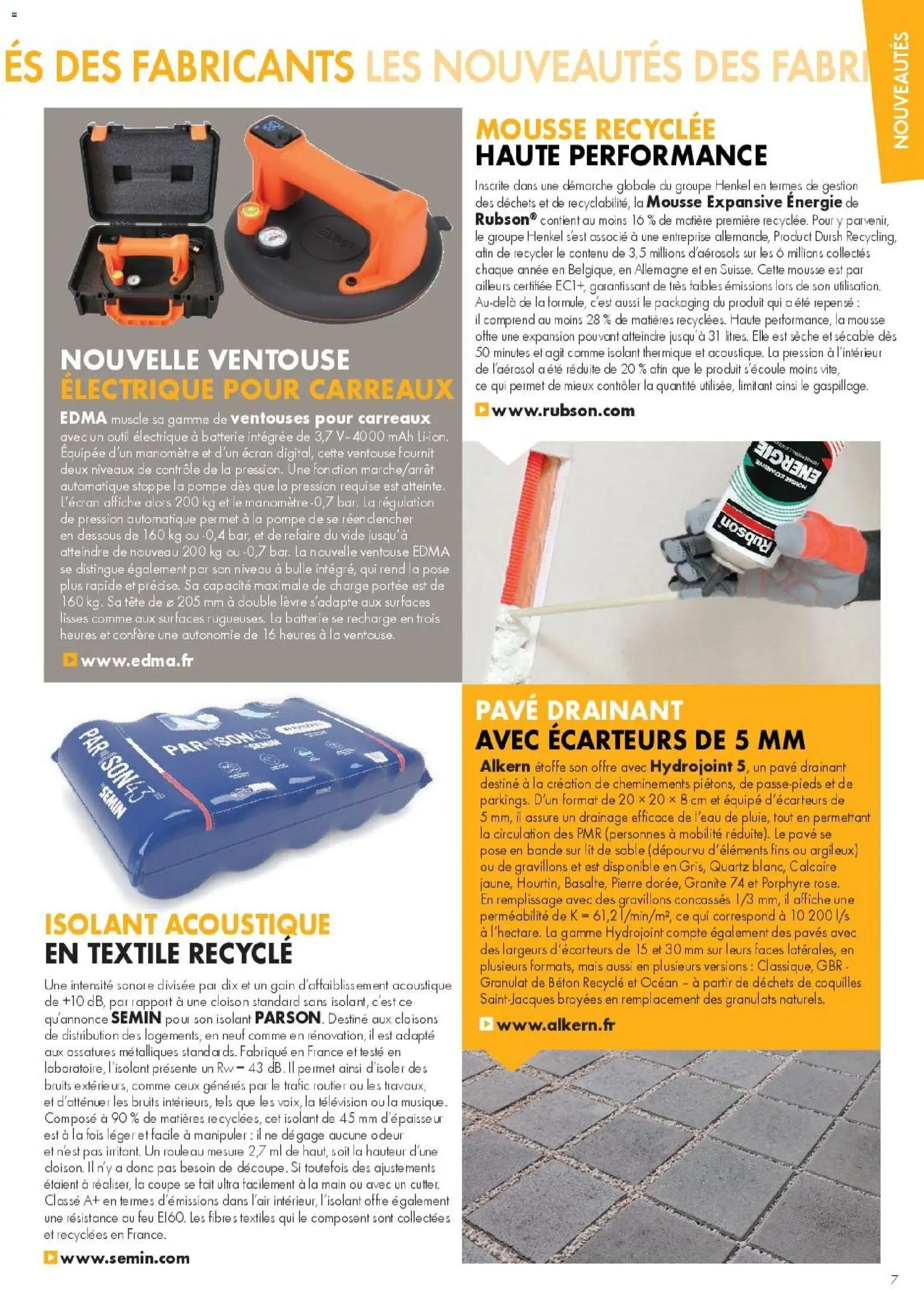 {H1} | Page: 7 | Produits: Télévision, Isolant thermique, Mousse expansive, Lit