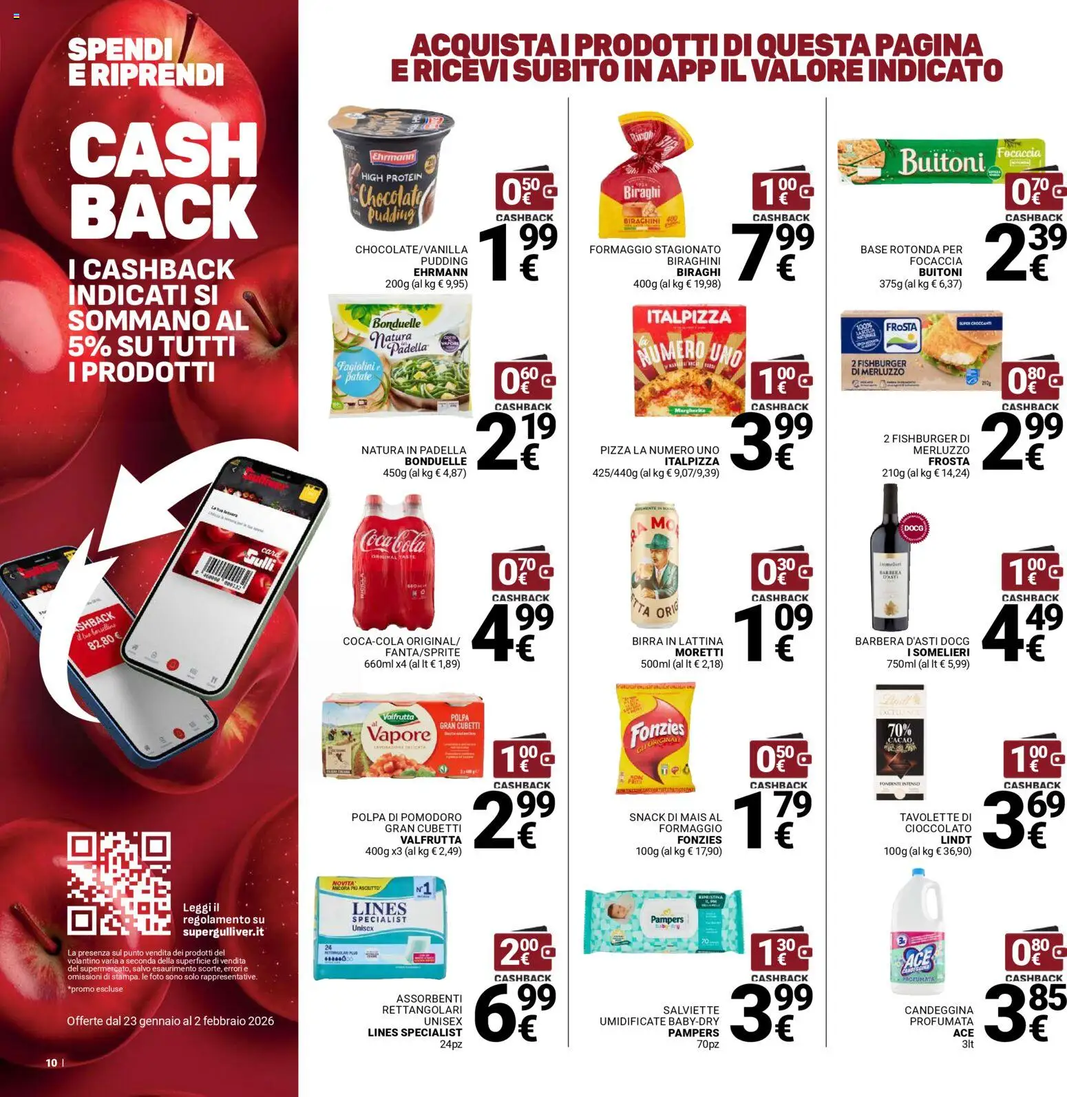 Volantino Gulliver del 23.01.2026 | Pagina: 10 | Prodotti: Birra, Focaccia, Formaggio, Pampers