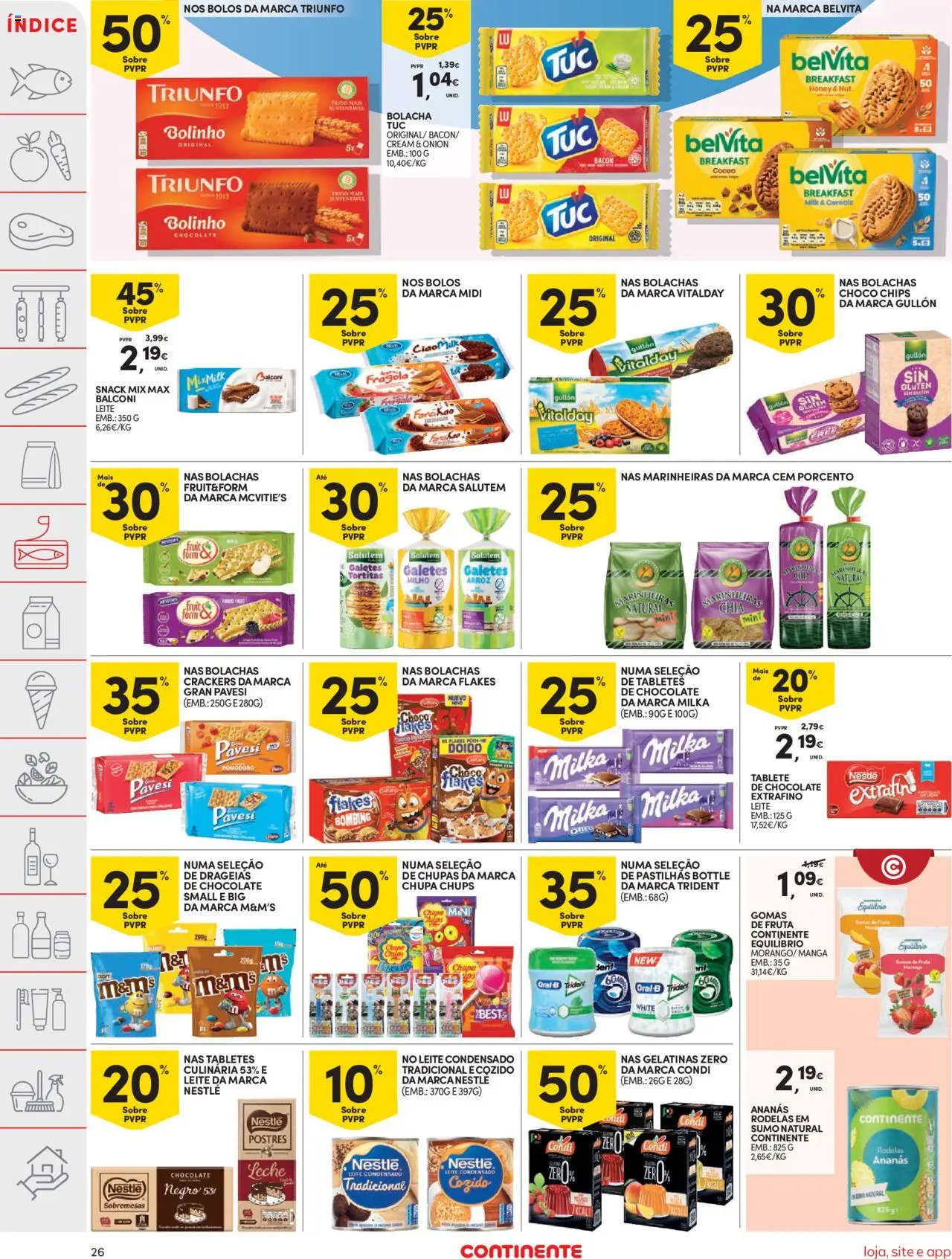 Continente folheto │ válido de 19.08.2025 | Página: 26 | Produtos: Bolachas, Marinheiras chia, Leite condensado, Arroz