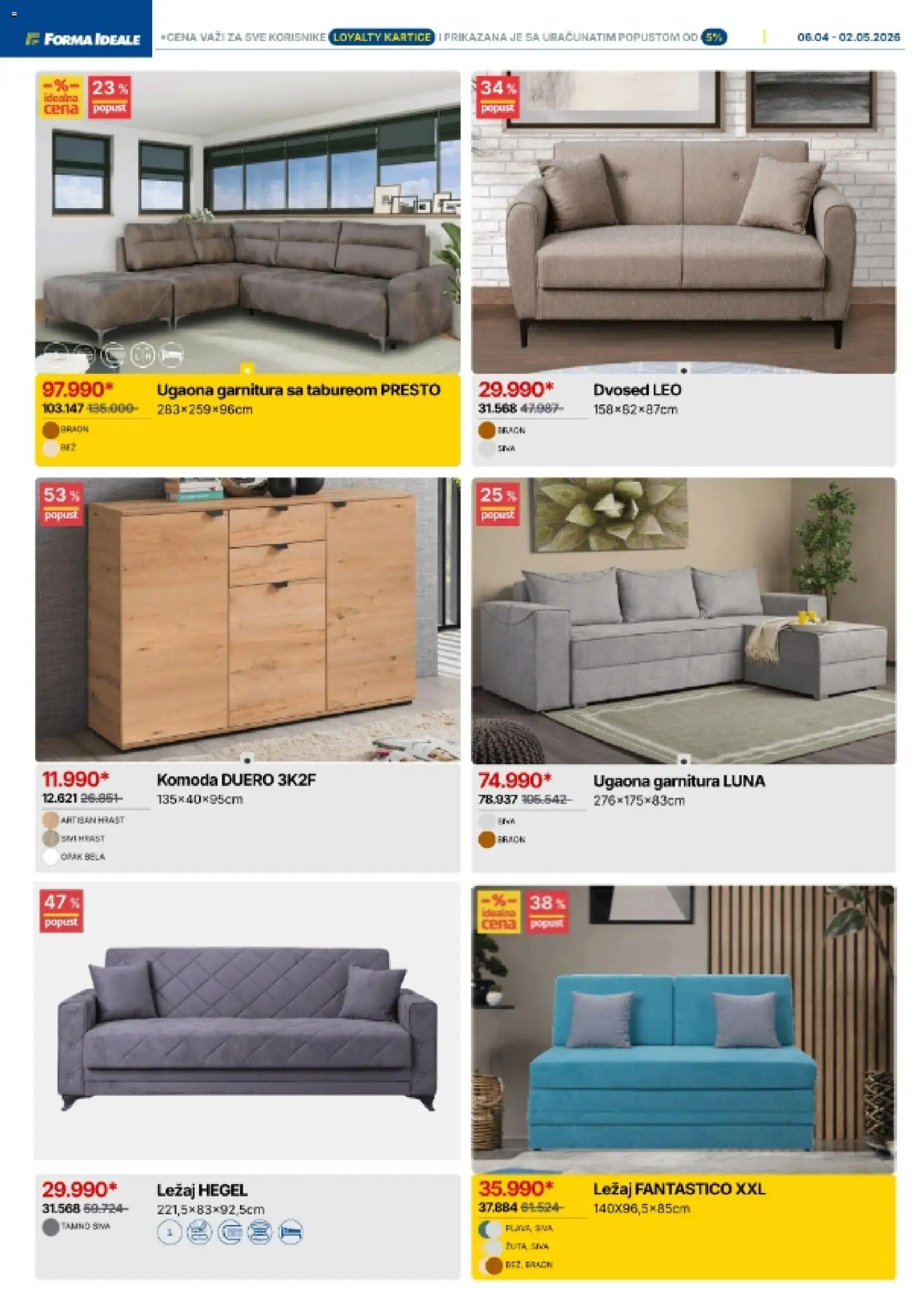Forma Ideale katalog - važi od 06.04.2026 | Strana: 5 | Proizvode: Komoda, Dvosed, Ugaona garnitura