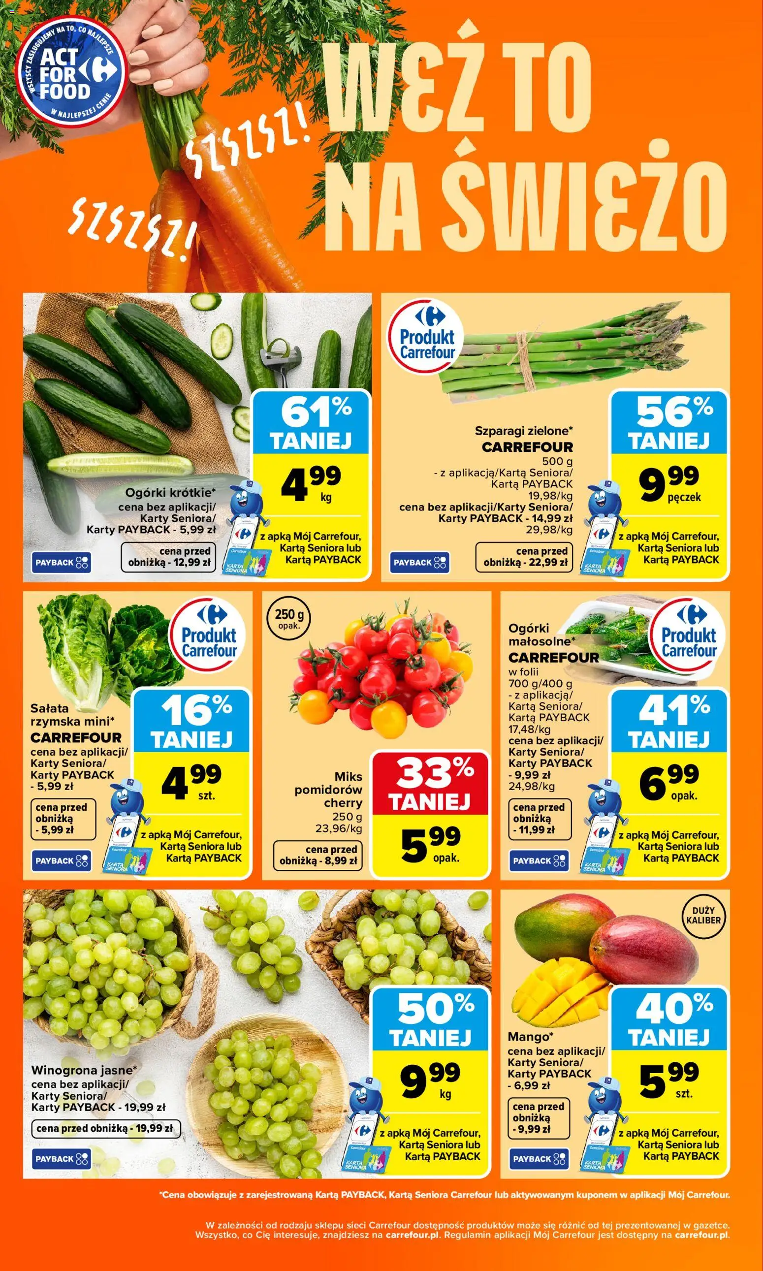 Carrefour gazetka - Weź to na świeżo od 27.04.2026 | Strona: 4 | Produkty: Karta, Winogrona, Szparagi, Ogórki