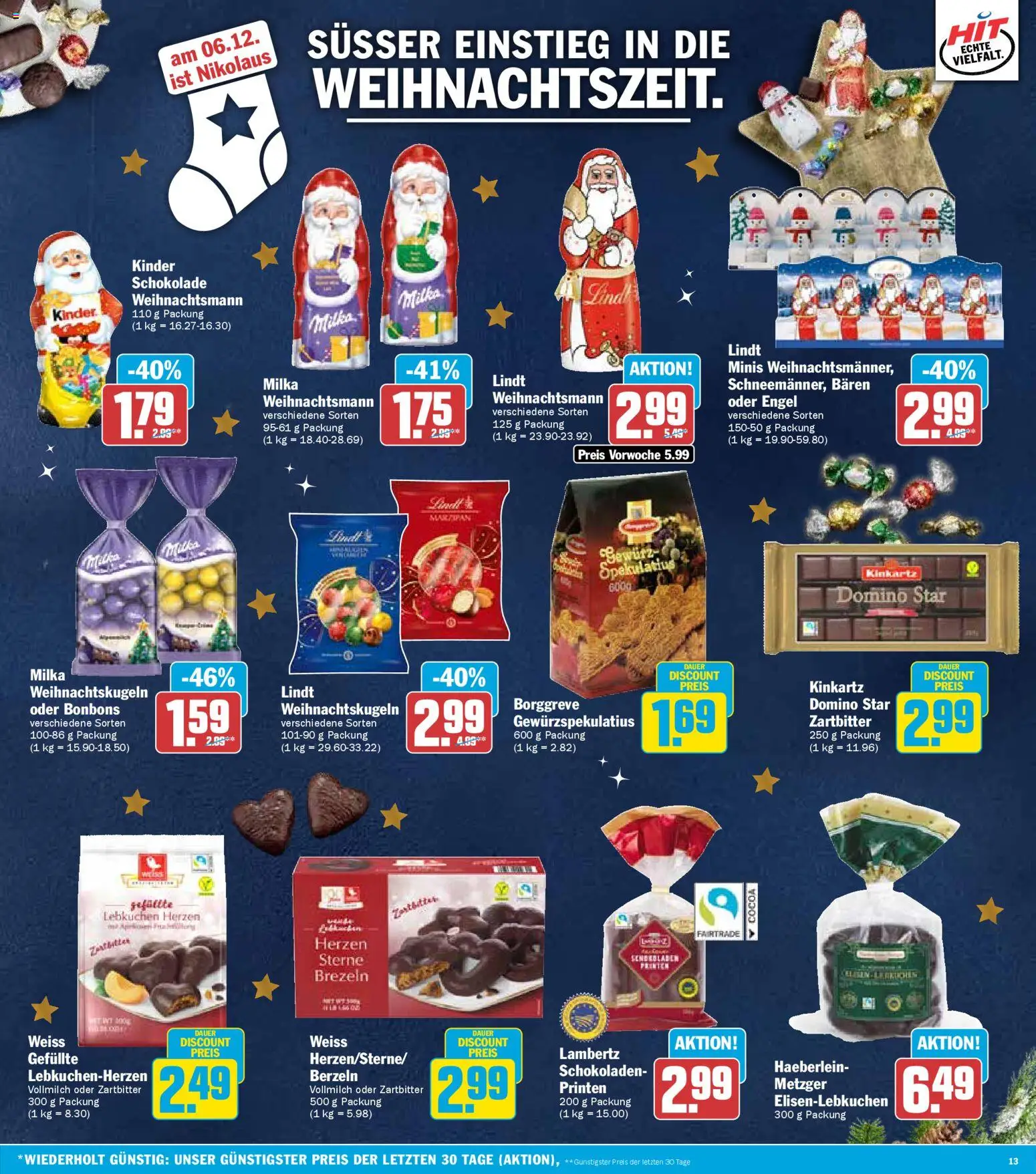 HIT - Hessen – gültig ab 01.12.2025 | Seite: 13 | Produkte: Kinder schokolade, Schokolade, Milka, Lindt
