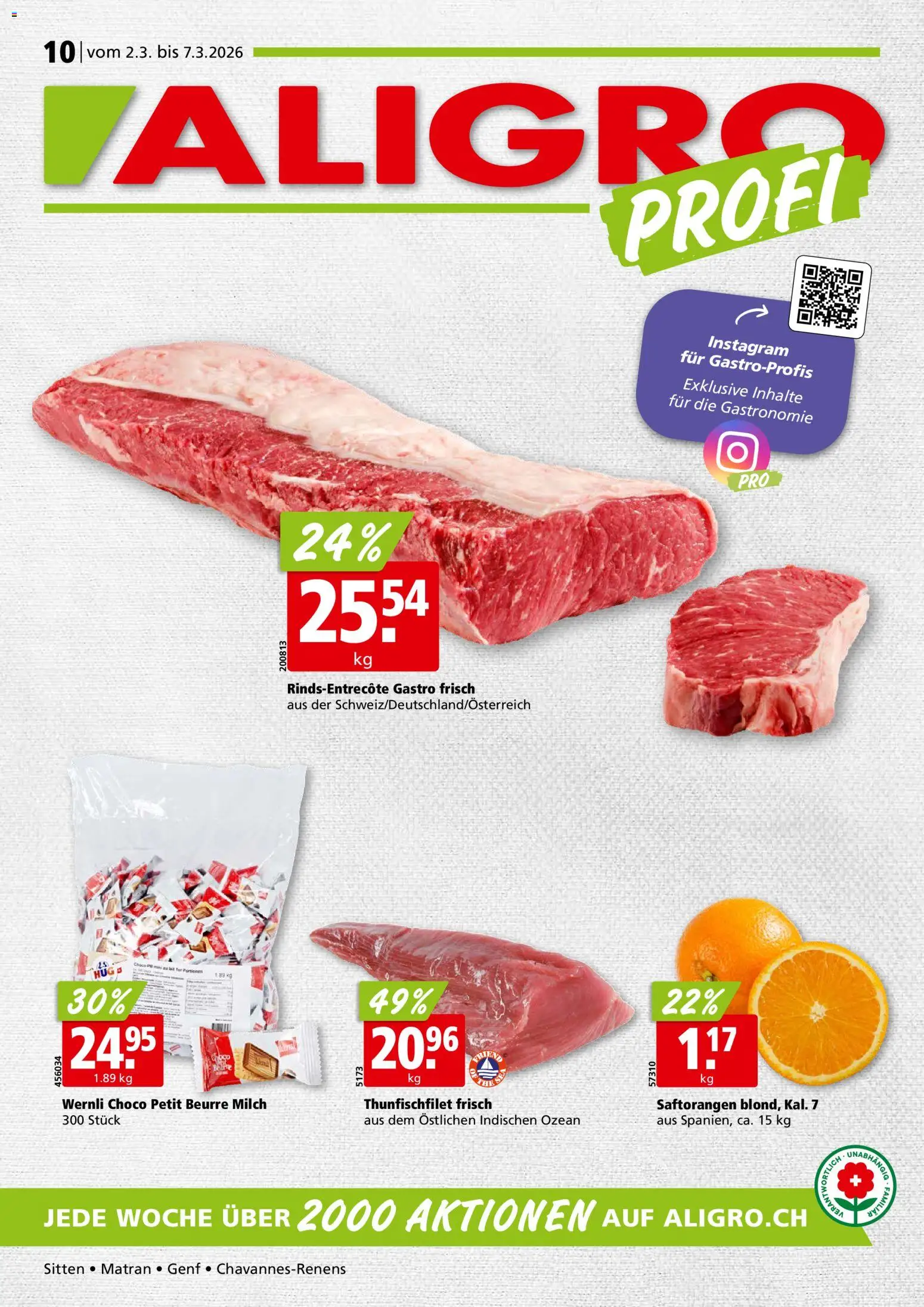 Aligro Aktionen Chavannes, Matran, Genf, Sitten – gültig ab 02.03.2026 | Seite: 1 | Produkte: Milch