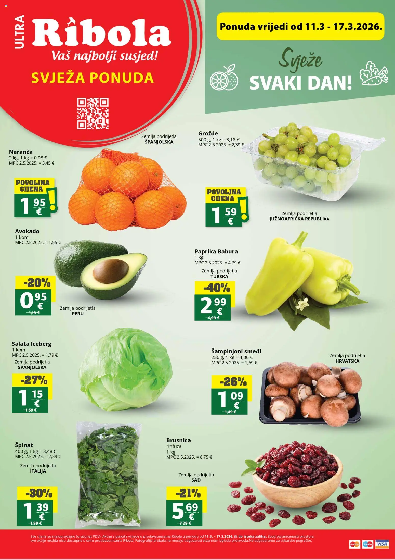 Ribola katalog | vrijedi od 11.03.2026 | Stranica: 1 | Proizvodi: Paprika, Salata, Grožđe, Brusnica