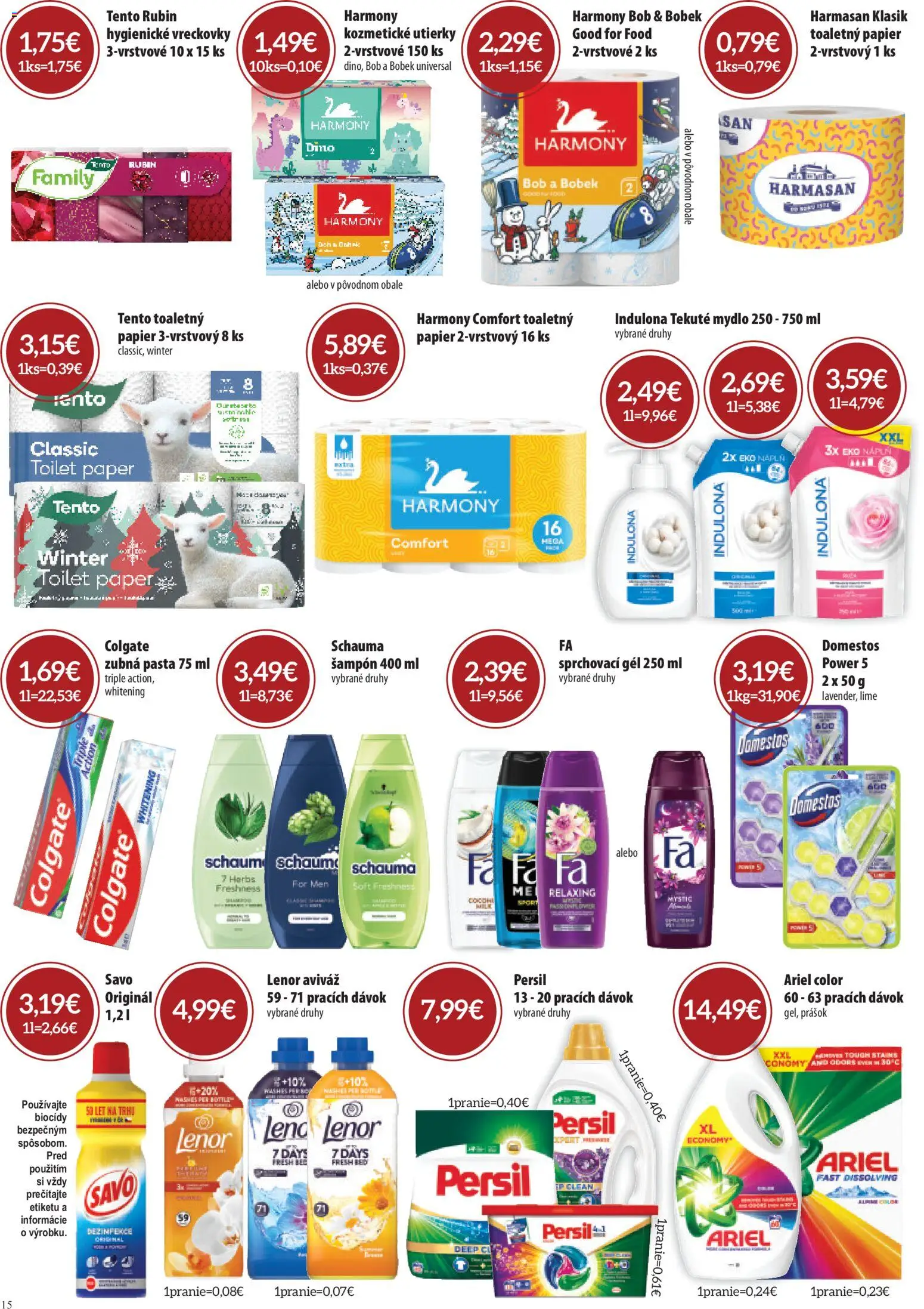 Nové CBA Komfos akcie – leták je platný od 23.01.2026 | Strana: 15 | Produkty: Persil, Šampón, Mydlo, Lenor