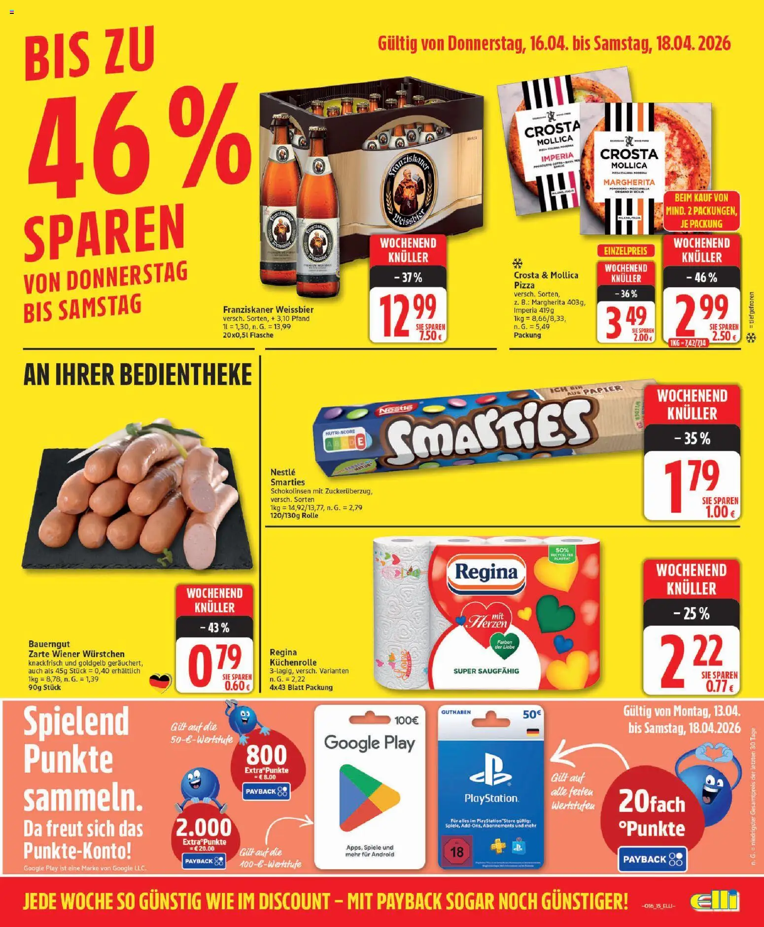Elli Markt Prospekt 	 – gültig ab 13.04.2026 | Seite: 15 | Produkte: Franziskaner, Mozzarella, Bauerngut, Küchenrolle