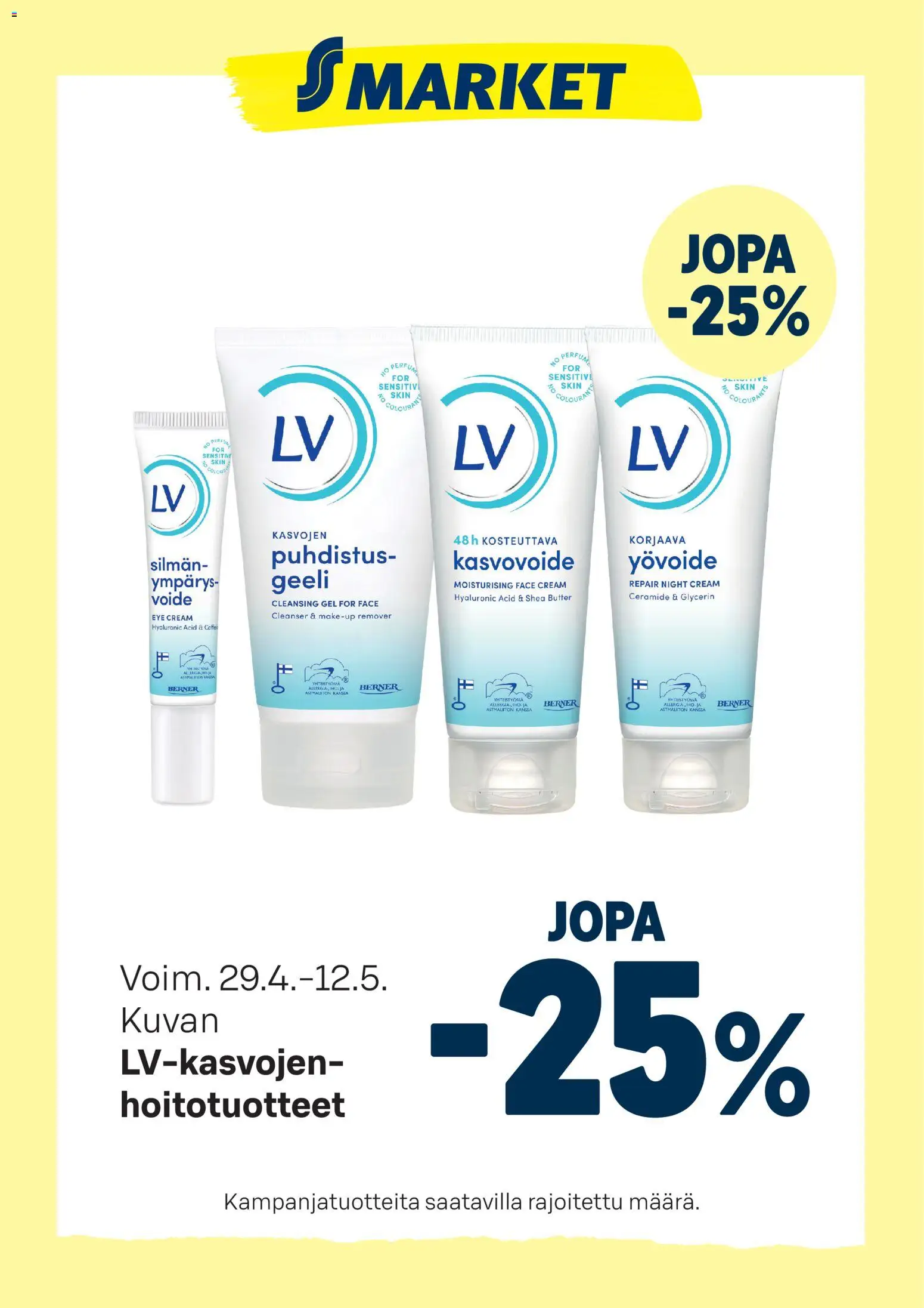 S-market tarjoukset LV-kasvojenhoitotuotteet – voimassa 29.04.2026 alkaen | Sivu: 1 | Tuotteet: Yövoide, Kasvovoide