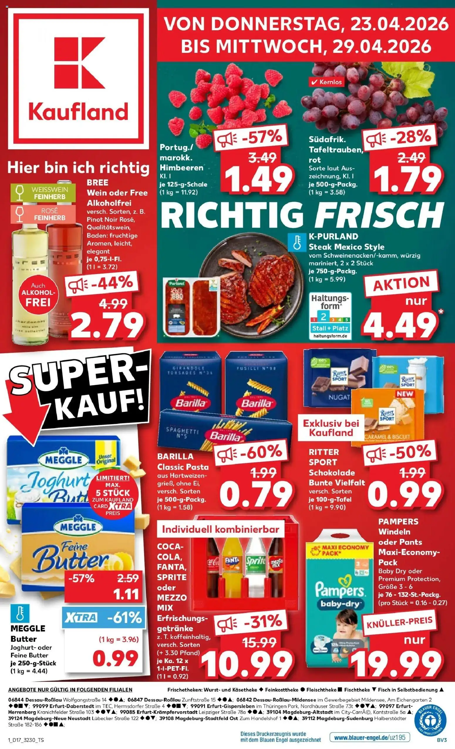 Kaufland Prospekt Erfurt	 – gültig ab 23.04.2026 | Seite: 1 | Produkte: Barilla, Fisch, Pasta, Wein