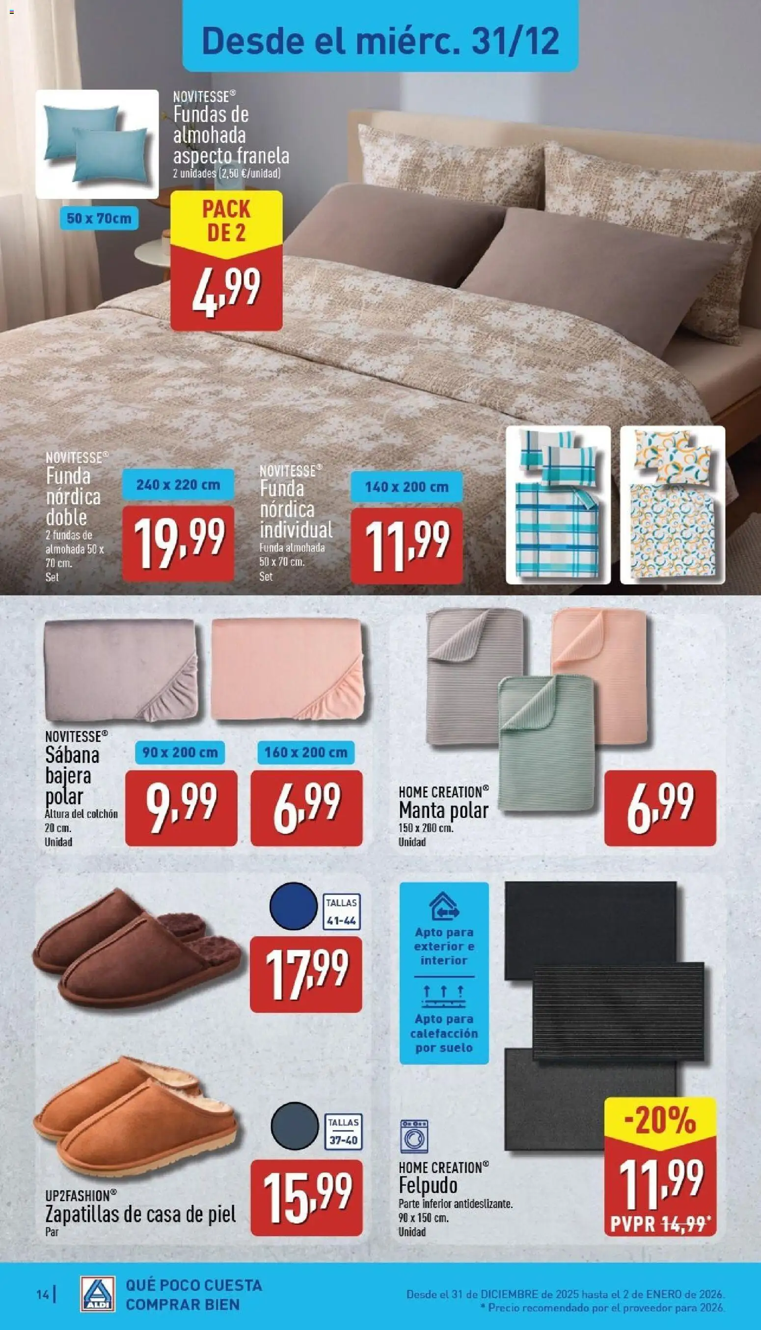 Aldi folleto Península │ válido desde el 29.12.2025 | Página: 14 | Productos: Zapatillas, Colchon, Almohada, Felpudo