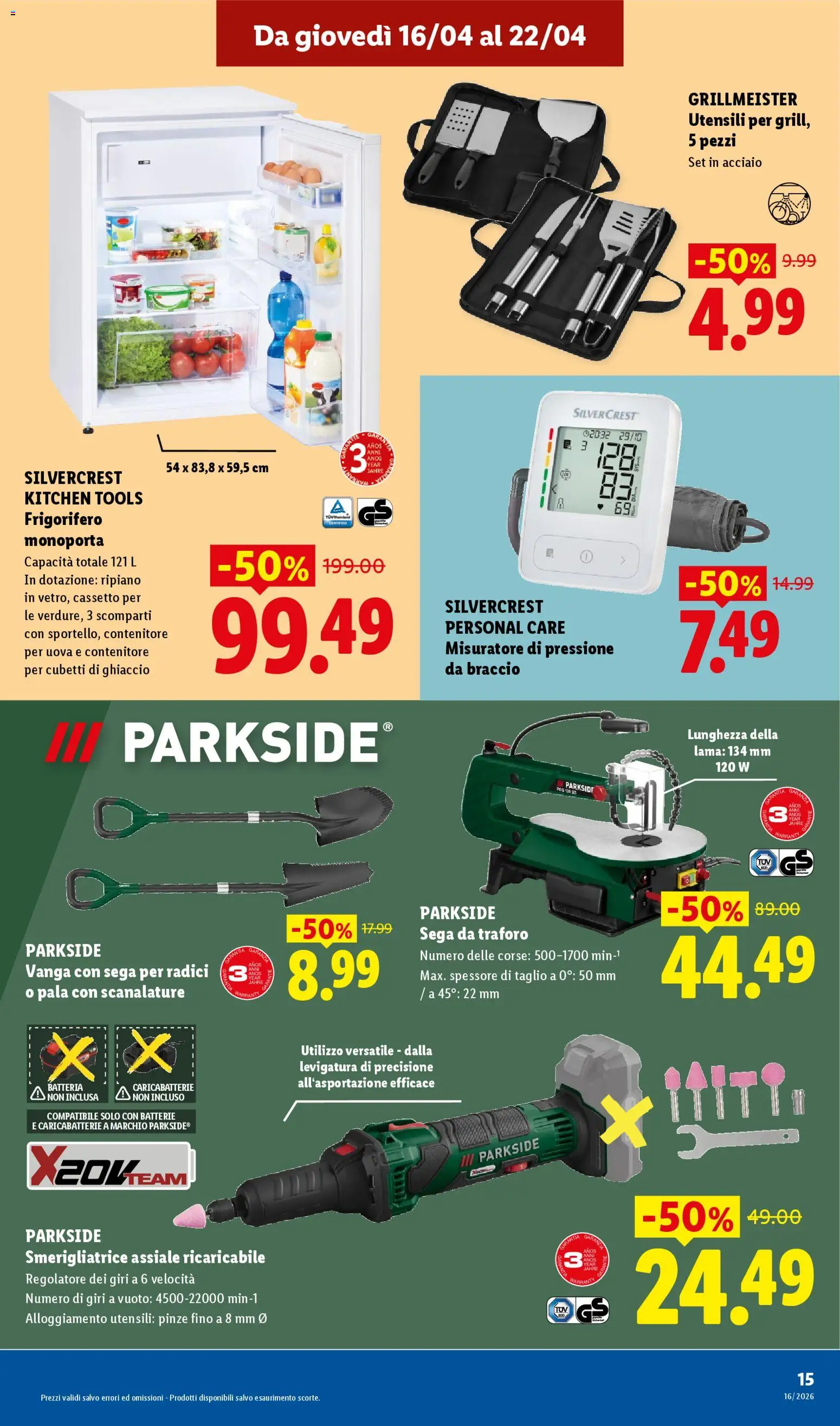 Volantino Lidl del 16.04.2026 | Pagina: 15 | Prodotti: Ripiano, Sega, Batteria, Caricabatterie