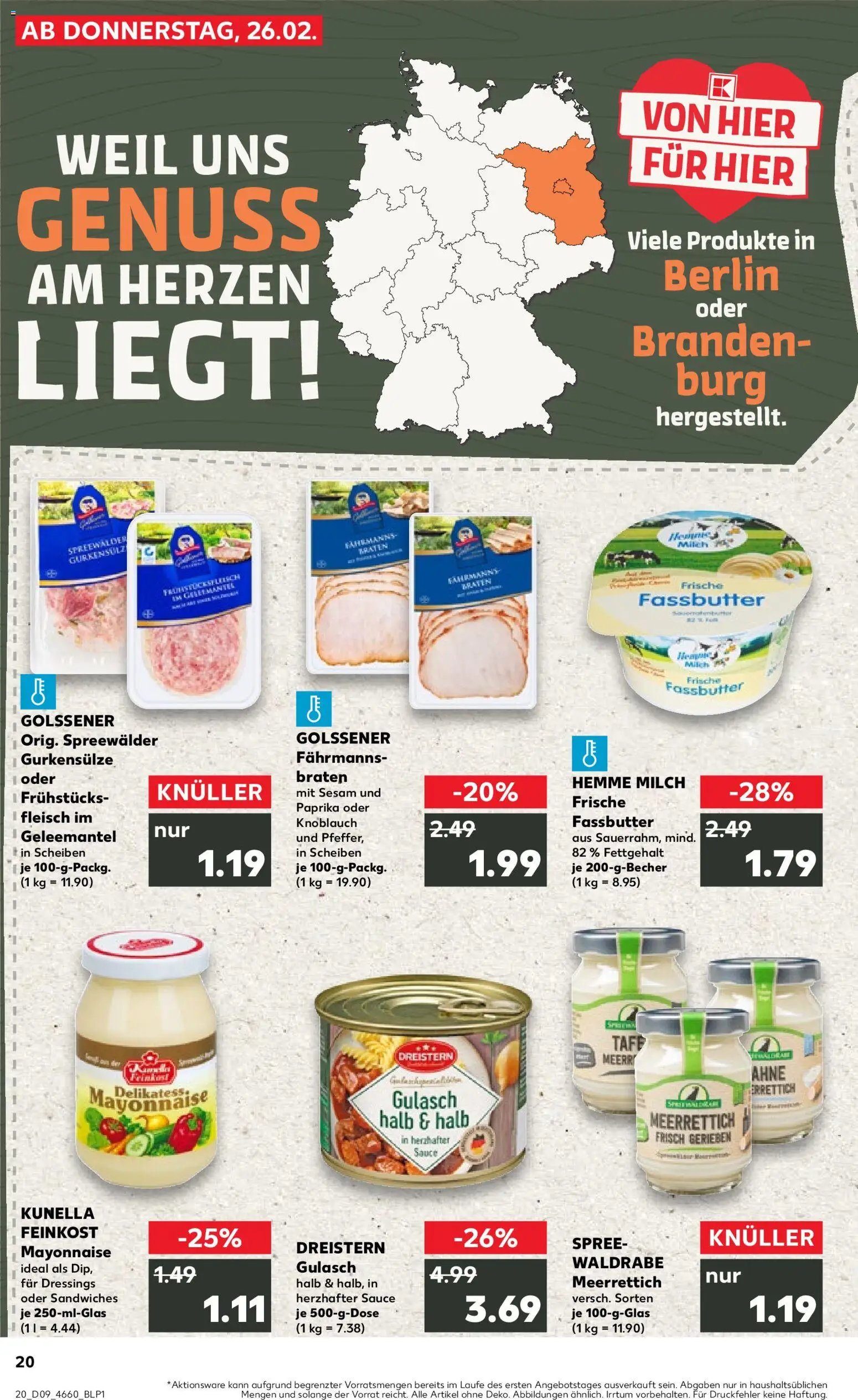 Kaufland prospekt Frankfurt (Oder)	 – gültig ab 26.02.2026 | Seite: 20 | Produkte: Milch, Mayonnaise, Knoblauch, Fleisch
