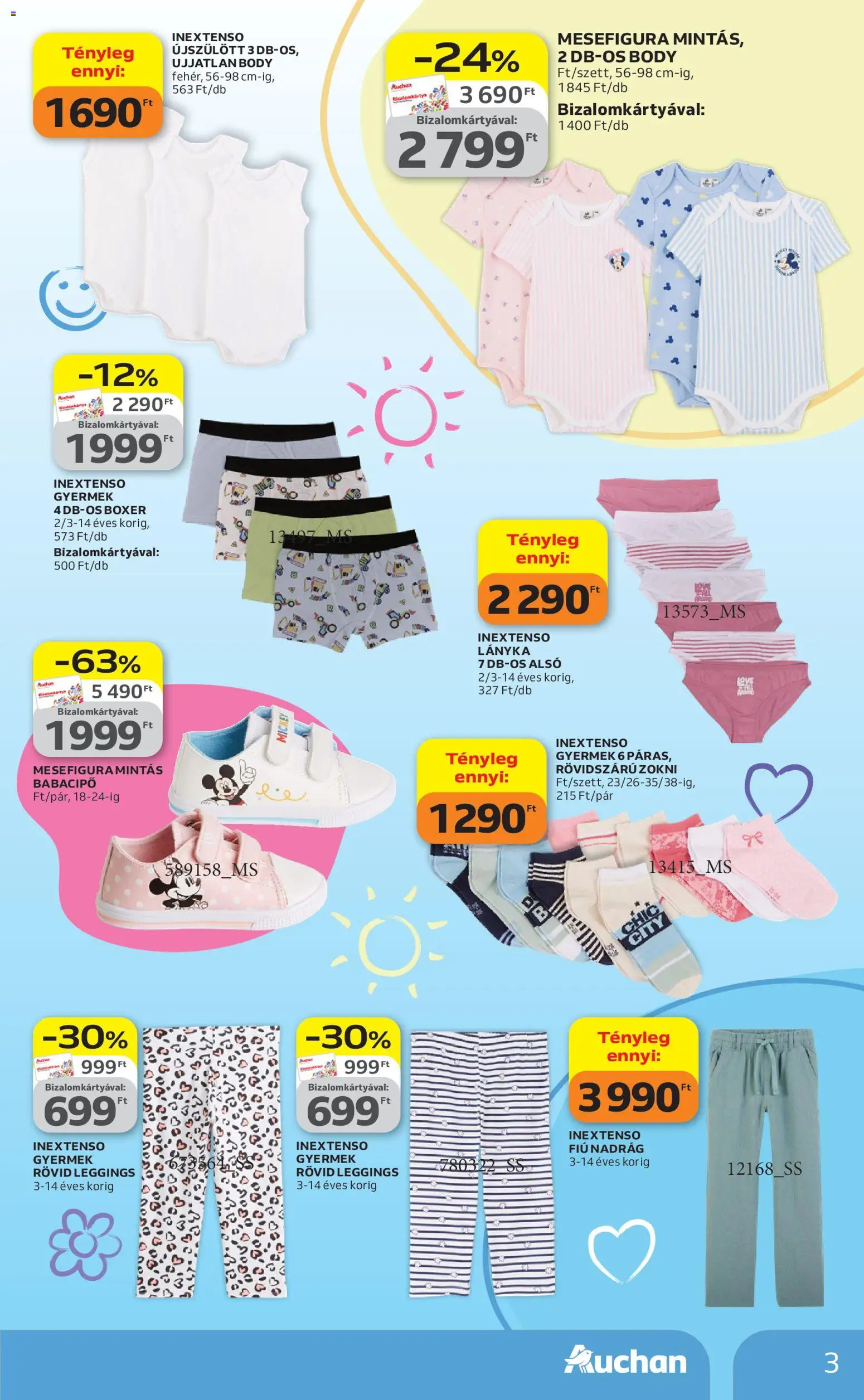 Auchan akciós ujság - amely érvényes a következő dátumtól: 09.04.2026 | Oldal: 3 | Termékek: Body, Nadrág, Zokni, Leggings