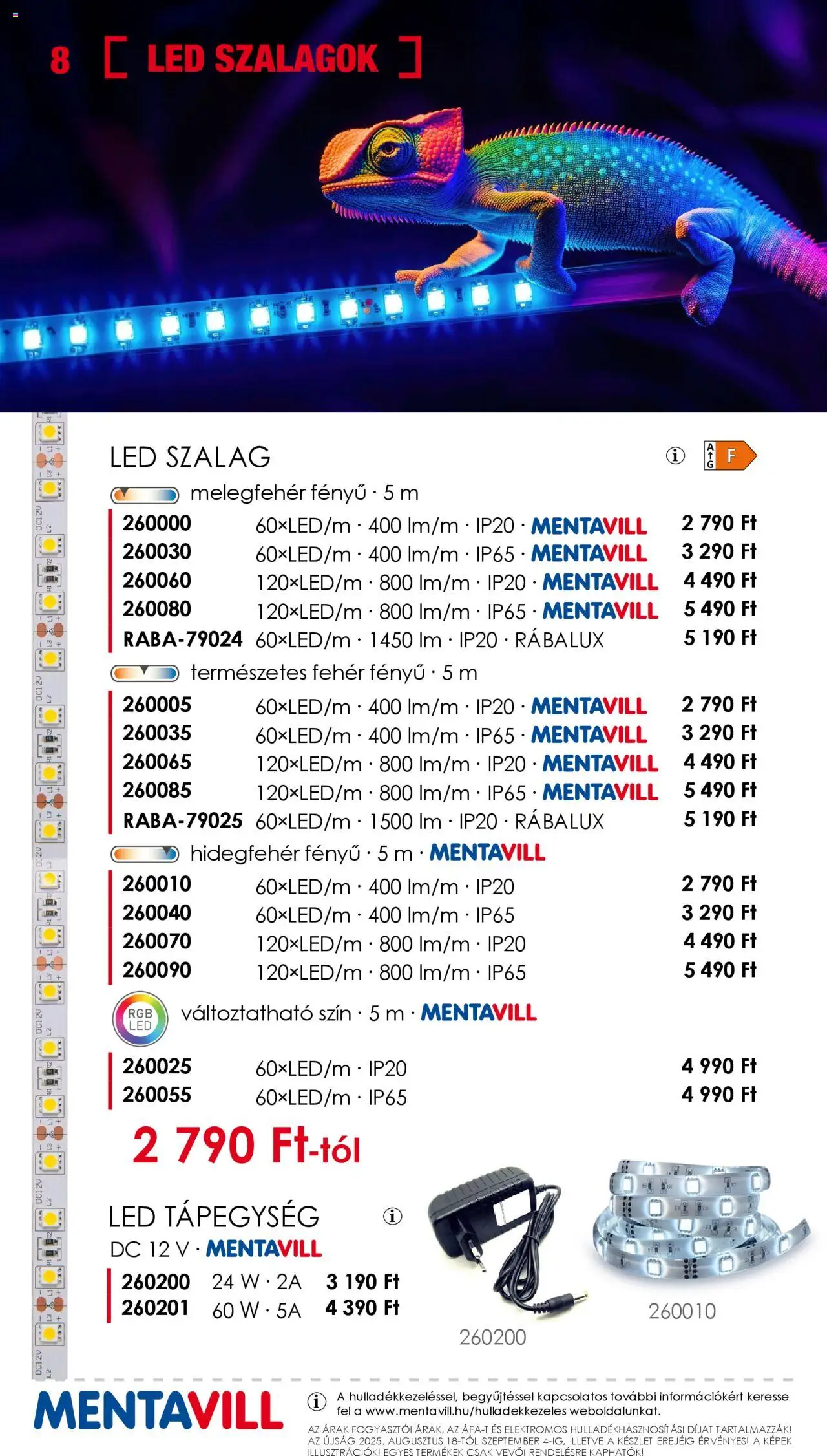 Mentavill akciós ujság - amely érvényes a következő dátumtól: 18.08.2025 | Oldal: 8 | Termékek: Led szalag