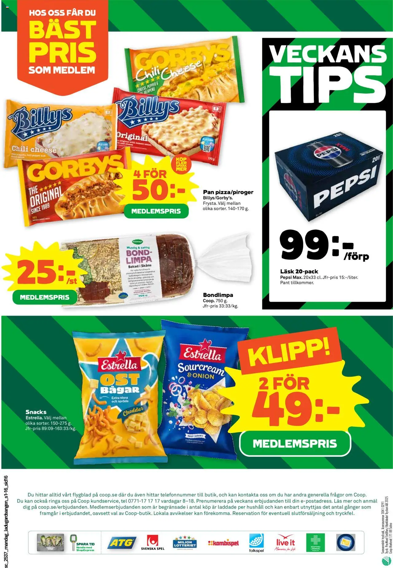Coop Forum reklamblad aktuell från 08.09.2025 | Sida: 16 | Produkter: Cheddar, Pepsi, Chili, Spel