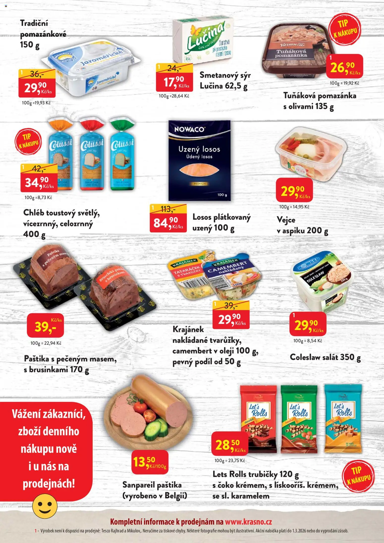 MP Krásno leták od 16.02.2026 | Strana: 2 | Produkty: Sýr, Chléb, Paštika, Uzený losos