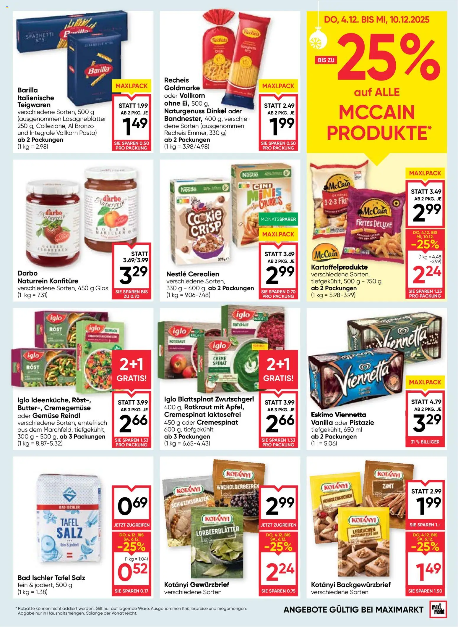 Maximarkt Flugblatt gültig ab 04.12.2025 | Seite: 11 | Produkte: Pasta, Rizsliszt, Gemüse, Bad