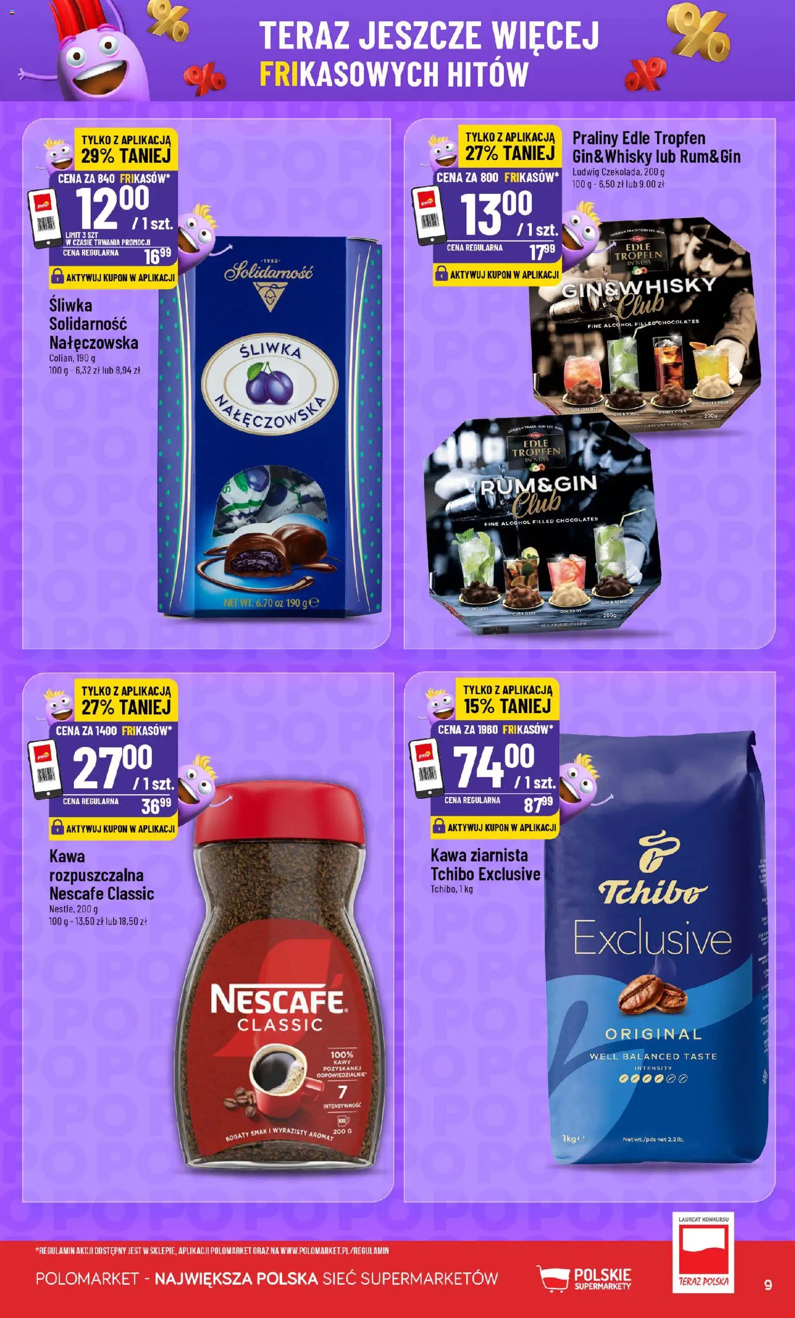 POLOmarket Gazetka - Frikasowe Hity od 14.01.2026 | Strona: 9 | Produkty: Praliny, Kawa, Gin, Whisky