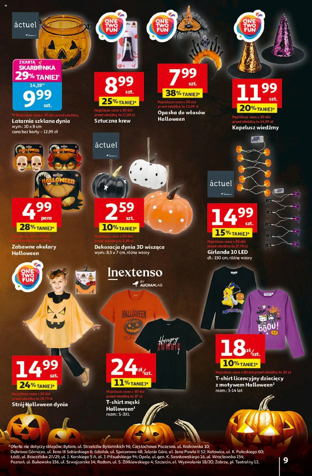 Auchan Gazetka - Wielkie przeboje cenowe Hipermarket od 02.10.2025 | Strona: 9 | Produkty: Dynia, Opaska do włosów, Kapelusz, Okulary