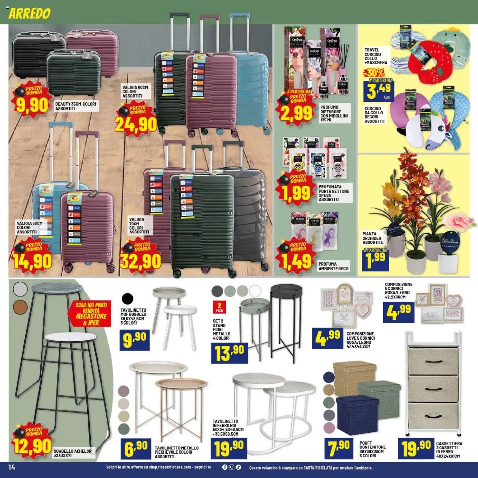 Volantino RisparmioCasa del 23.04.2026 | Pagina: 14 | Prodotti: Maschera, Sgabello, Cassettiera, Profumo