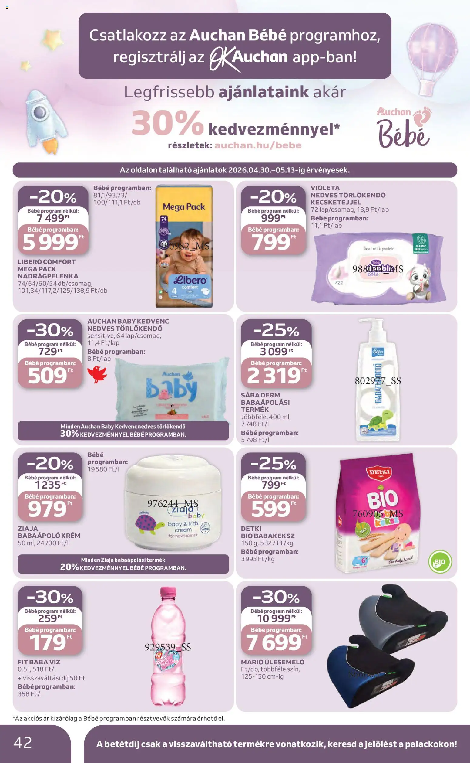 Auchan akciós ujság - amely érvényes a következő dátumtól: 30.04.2026 | Oldal: 42 | Termékek: Törlőkendő, Protein, Nedves törlőkendő