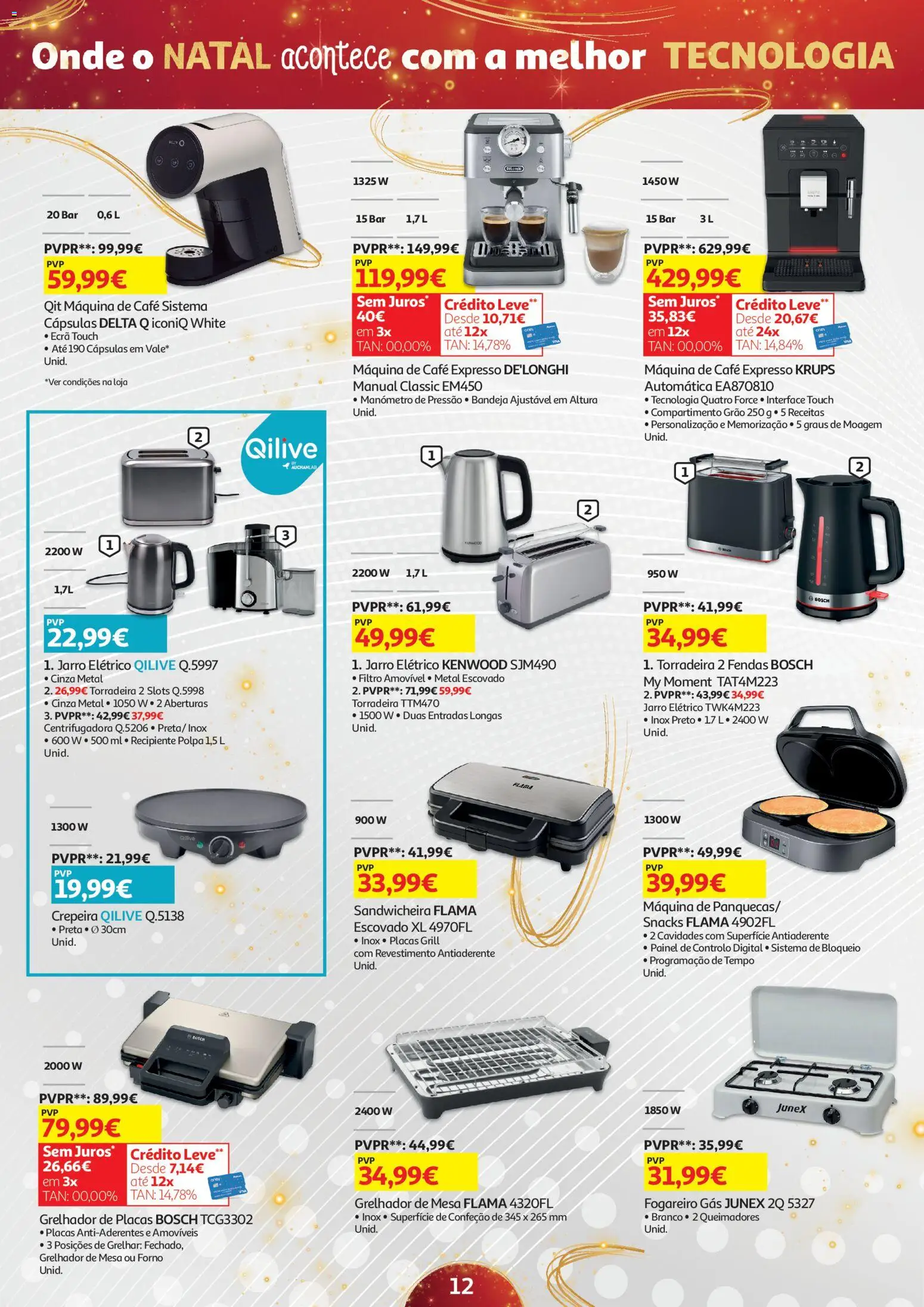 Auchan - Onde o Natal acontece com a melhor tecnologia │ válido de 21.11.2025 | Página: 12 | Produtos: Forno, Máquina de café, Bandeja, Café